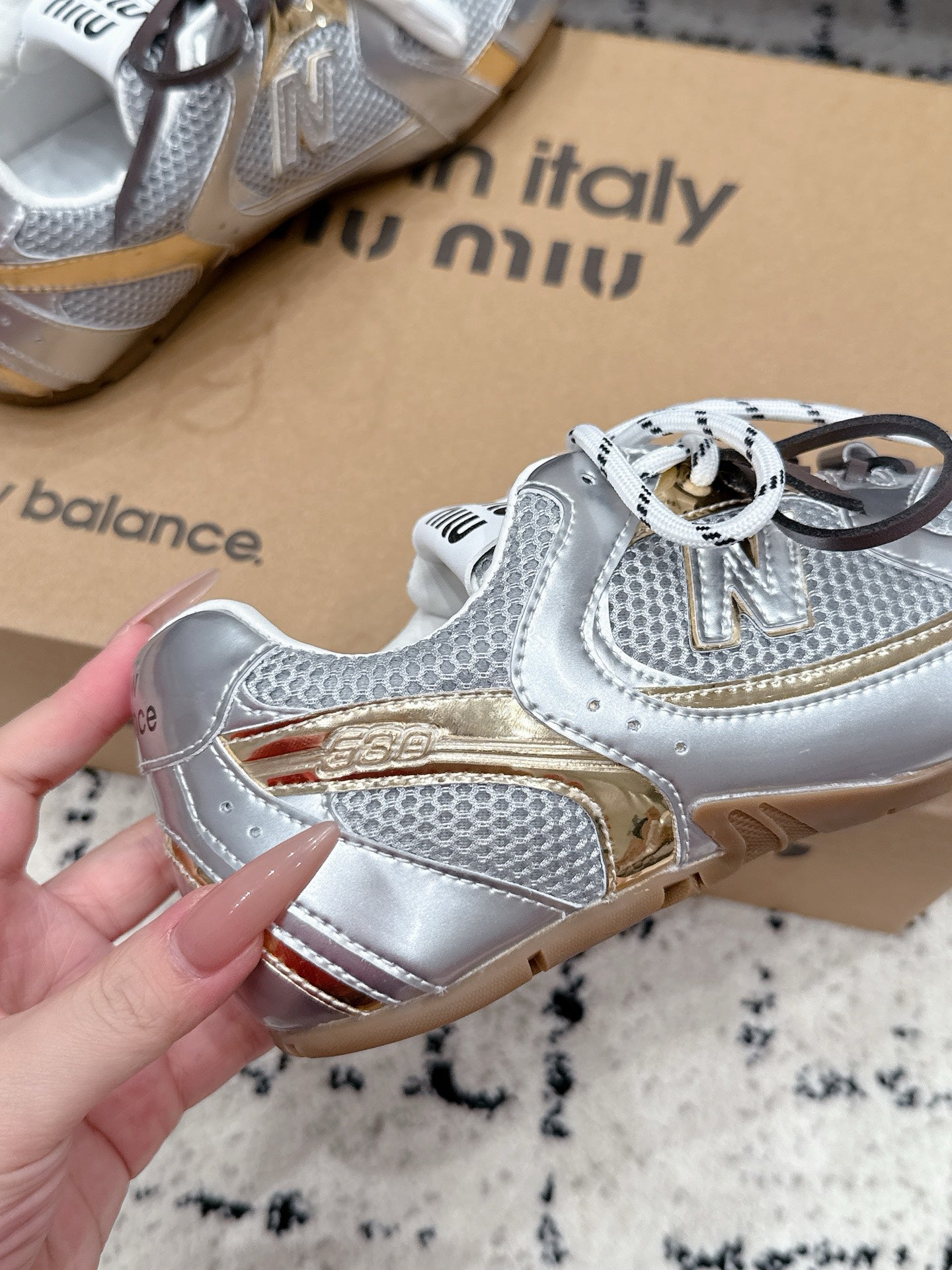 Miu 530 Casual Sneaker Sliver Mesh Metalic Leather 880614