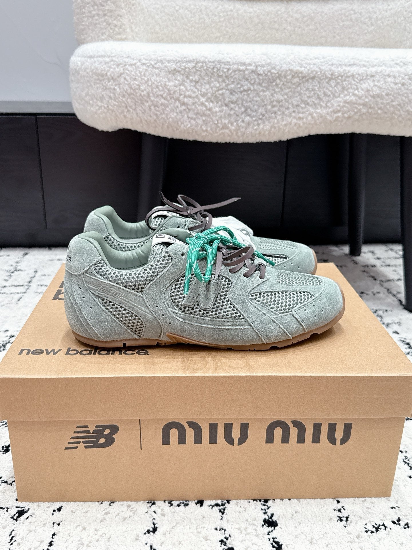 Miu 530 Casual Sneaker Teal Green Suede Mesh 880616