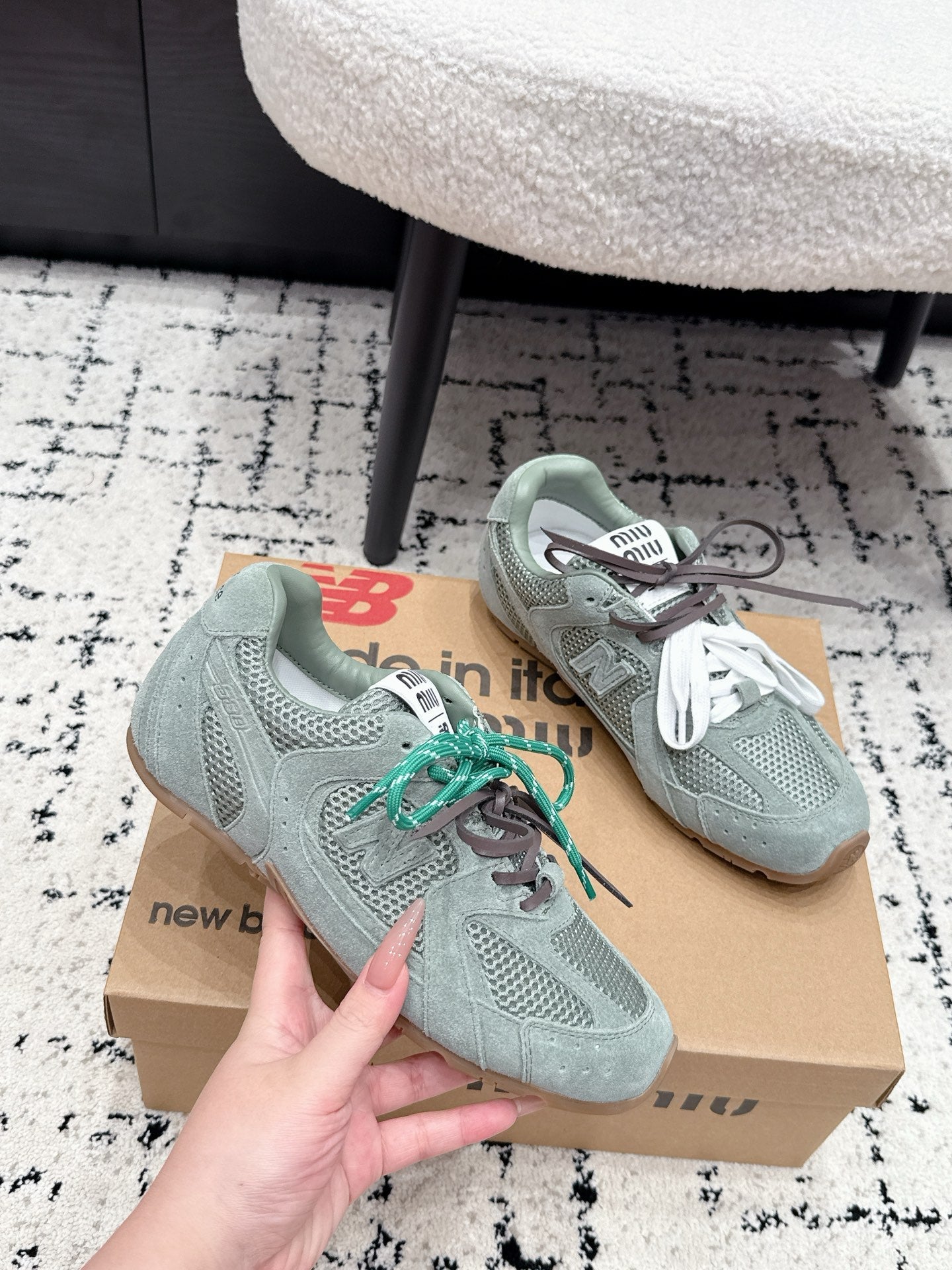 Miu 530 Casual Sneaker Teal Green Suede Mesh 880616