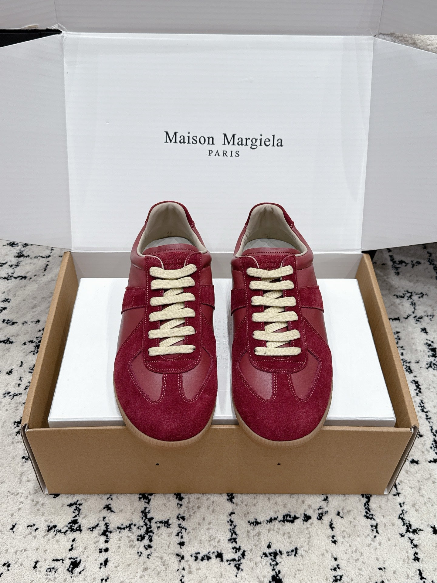 MM6 Replica Casual Sneaker Burgundy Sheepskin Suede 881181