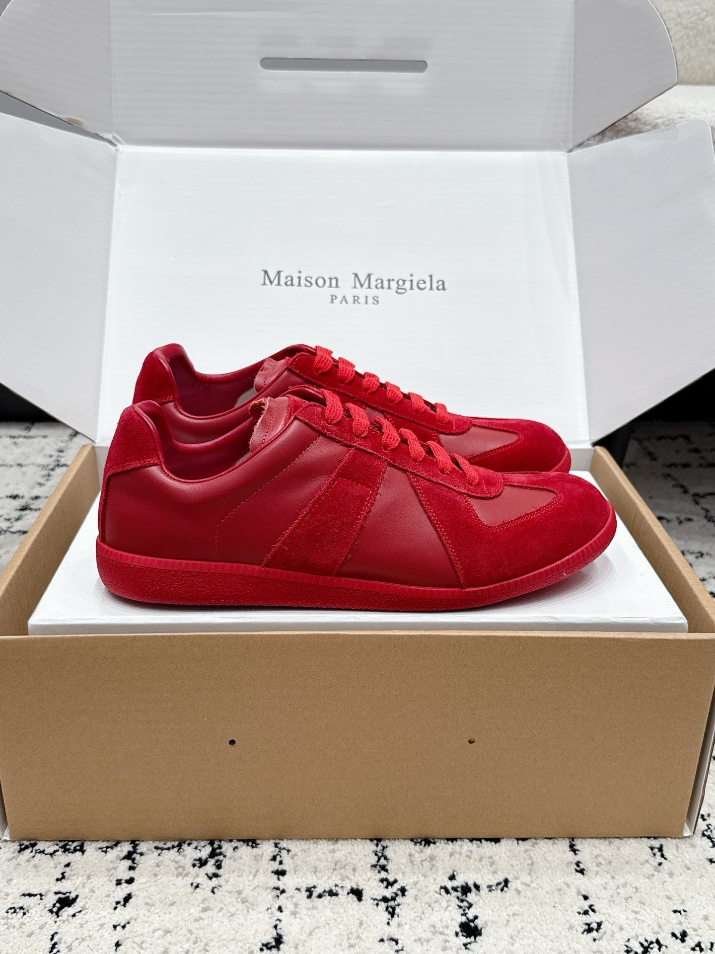 MM6 Replica Casual Sneaker Red Sheepskin Suede 881185