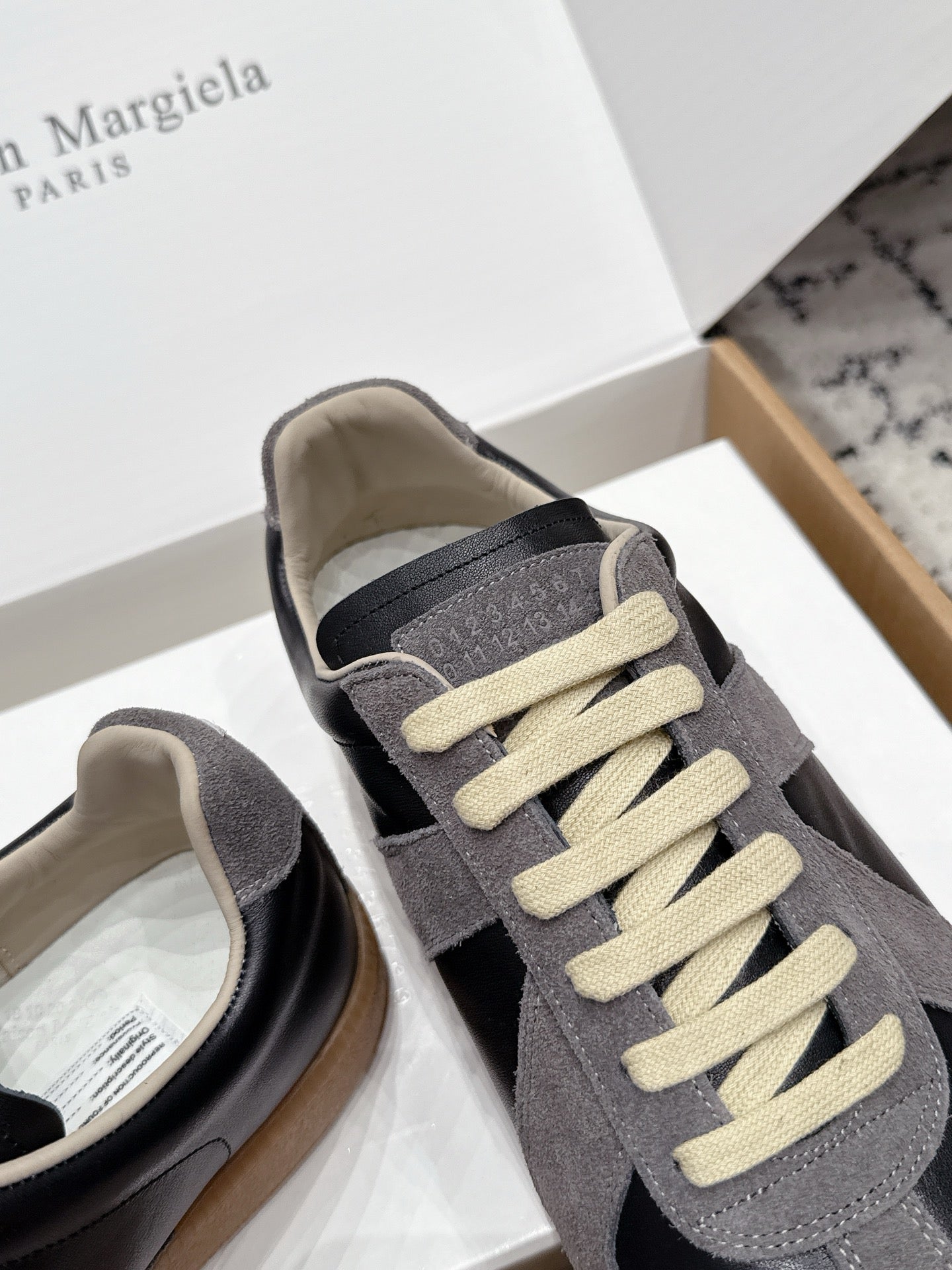 MM6 Replica Casual Sneaker Black Grey Sheepskin Suede 881187