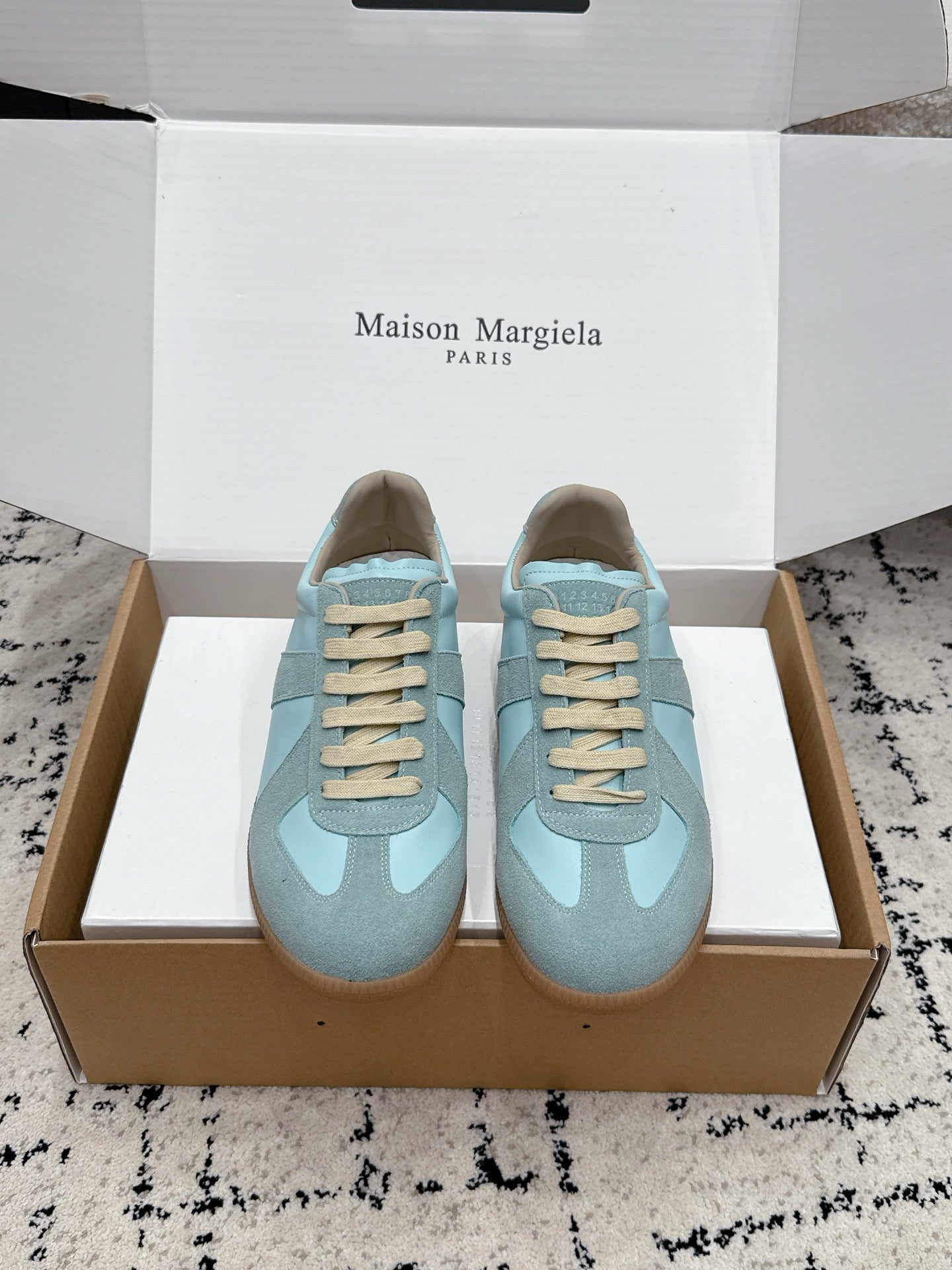 MM6 Replica Casual Sneaker Light Blue Sheepskin Suede 881191