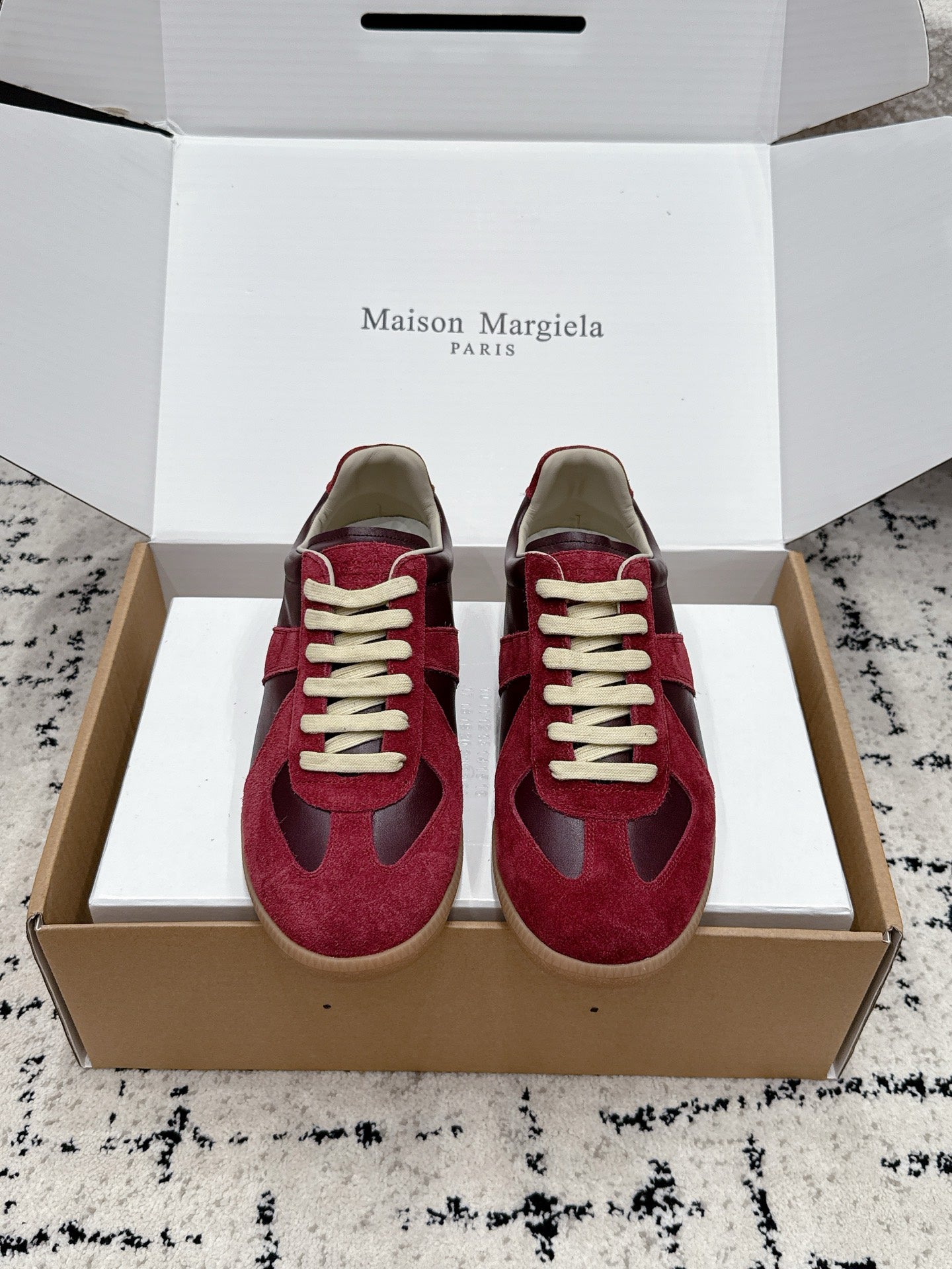 MM6 Replica Casual Sneaker Red Burgundy Sheepskin Suede 881196