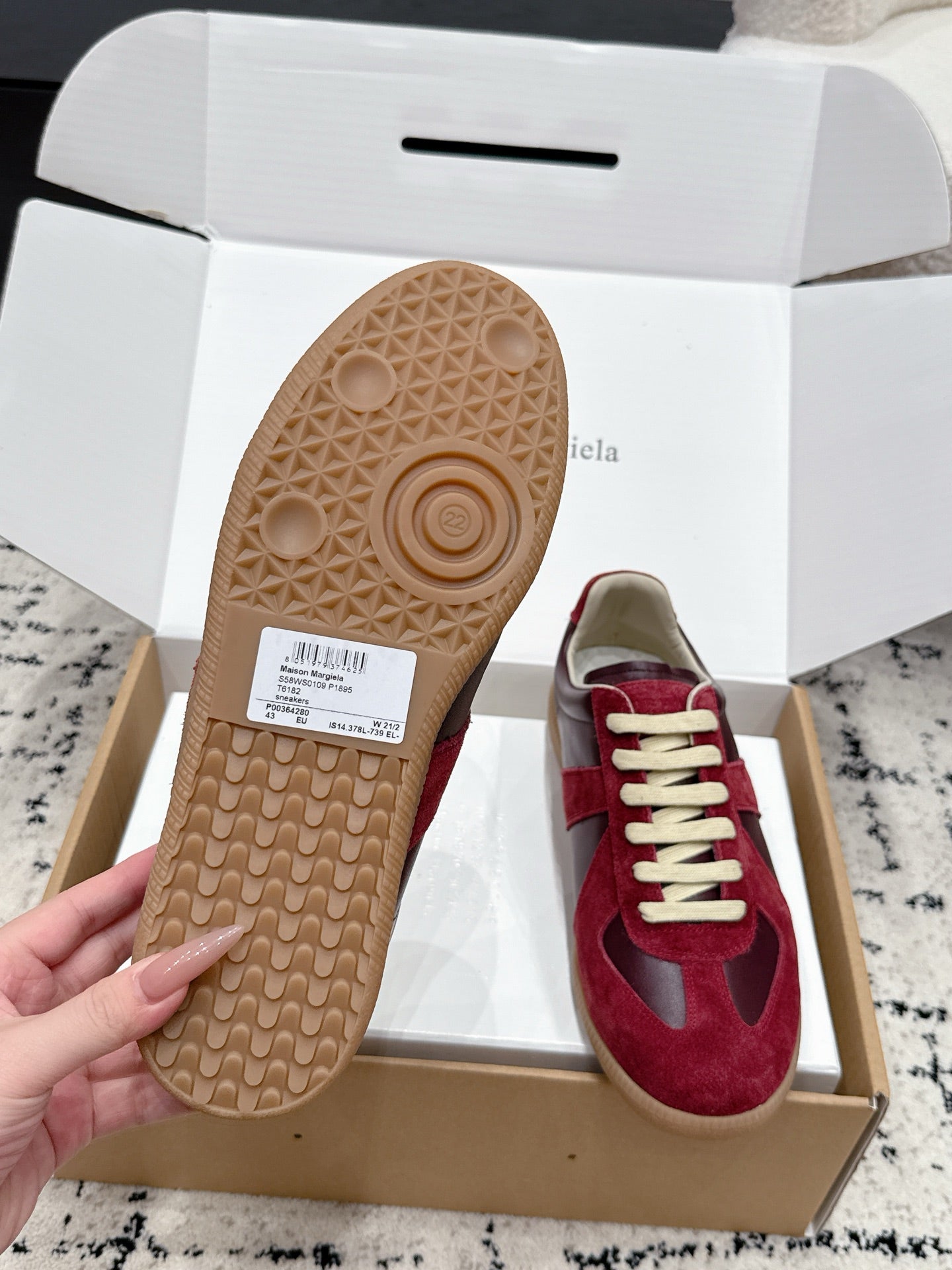 MM6 Replica Casual Sneaker Red Burgundy Sheepskin Suede 881196