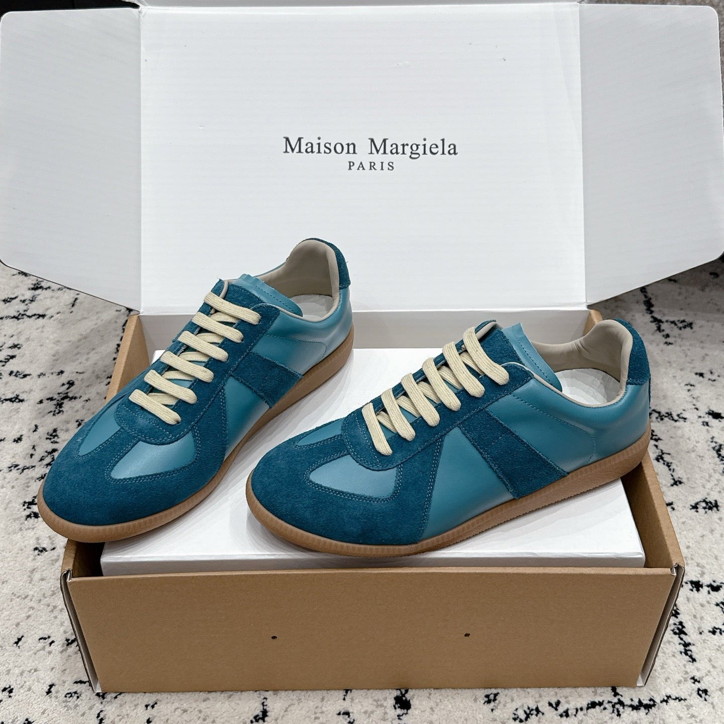 MM6 Replica Casual Sneaker Blue -Green Sheepskin Suede 881201