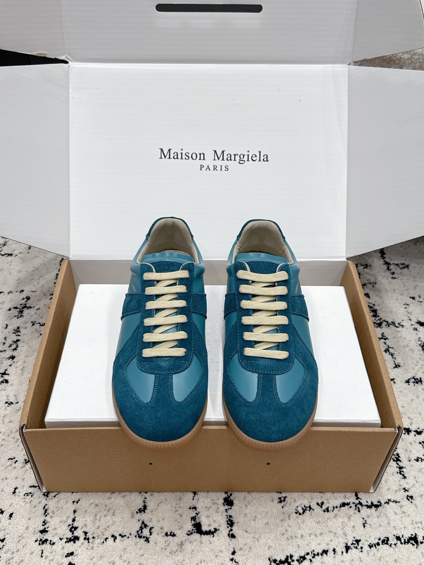 MM6 Replica Casual Sneaker Blue -Green Sheepskin Suede 881201