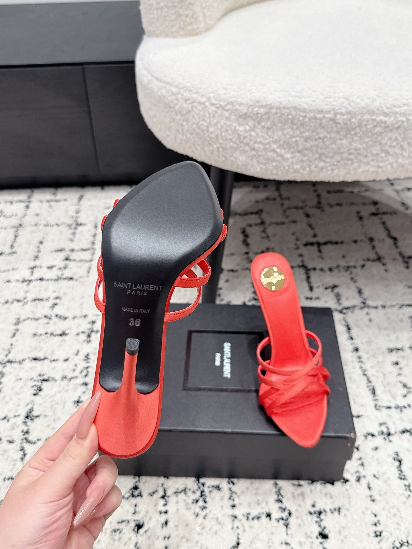 YSL Kate Mule 10.5cm Red Satin 847145