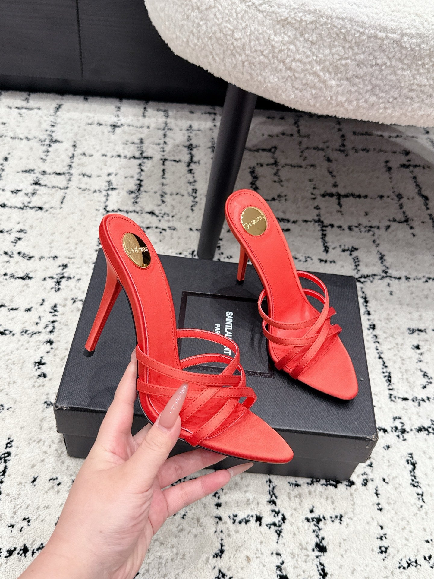 YSL Kate Mule 10.5cm Red Satin 847145