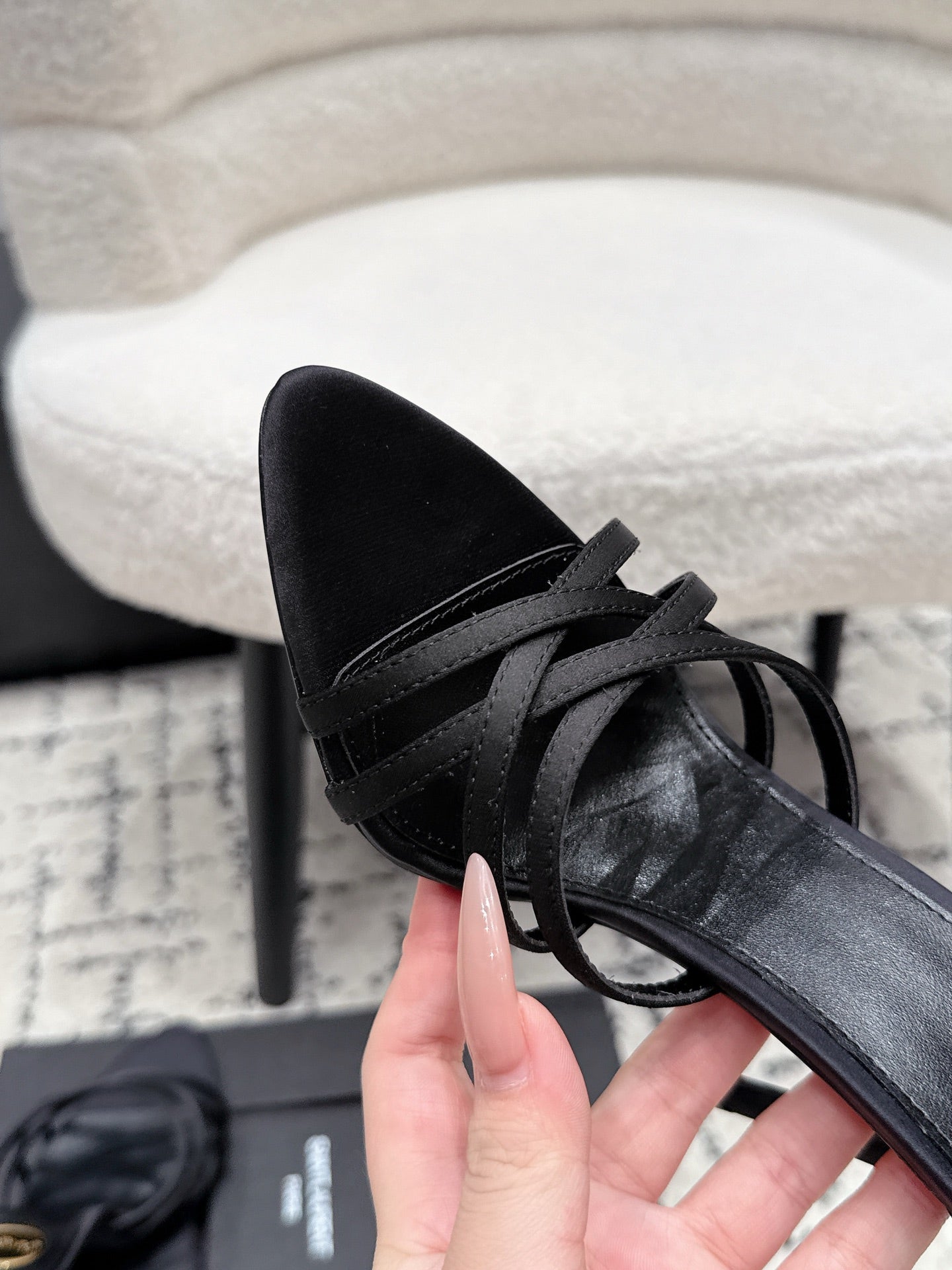 YSL Kate Mule 10.5cm Black Satin 847146