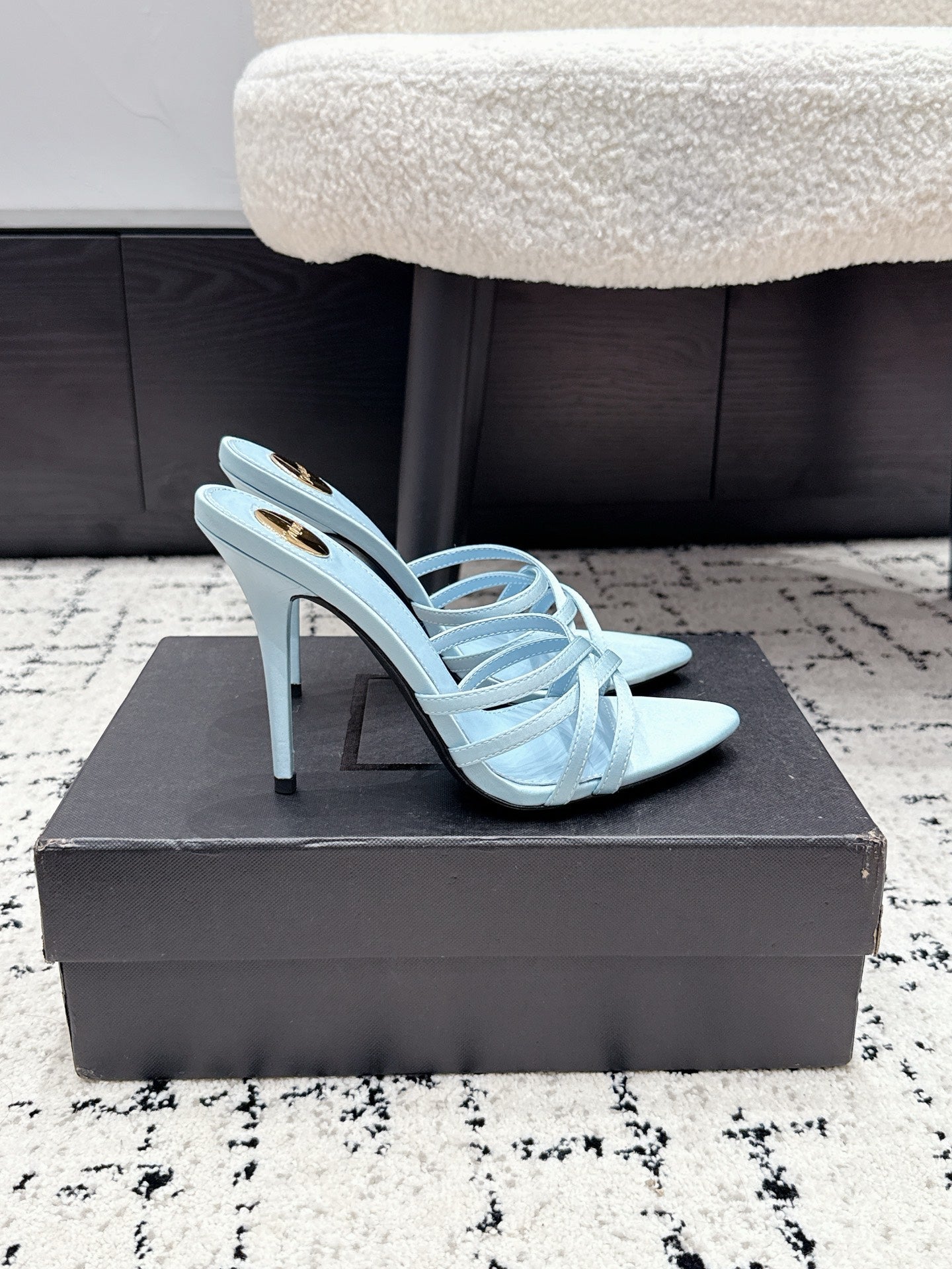 YSL Kate Mule 10.5cm Light Blue Satin 847151