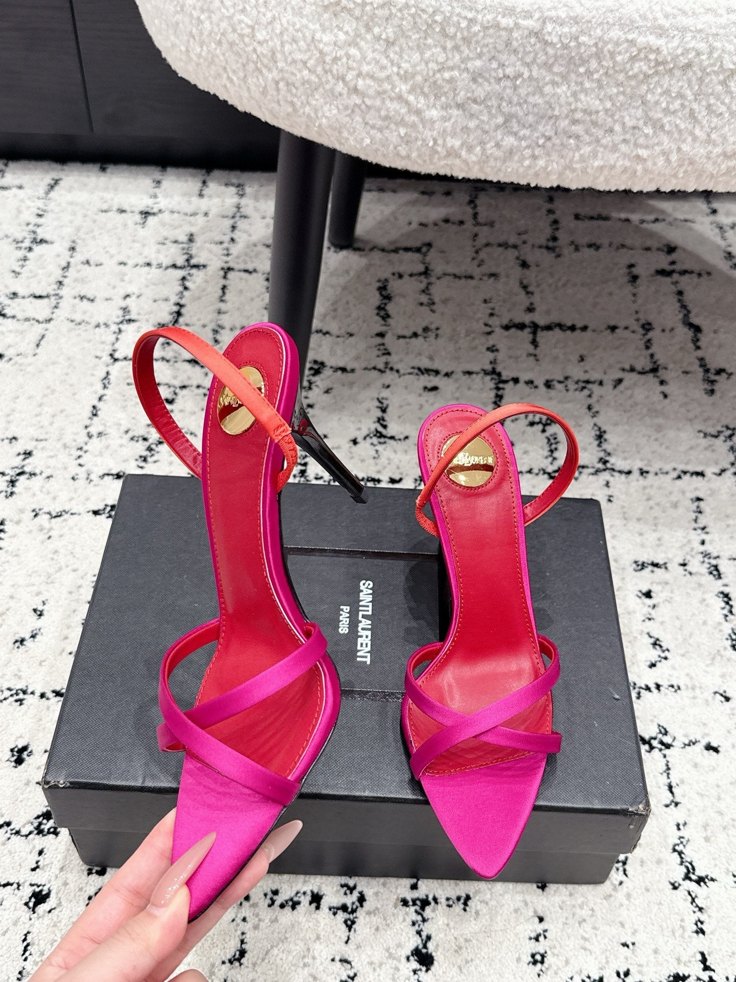 YSL Kirat Sandal 9.5cm Hot Pink Satin 847155