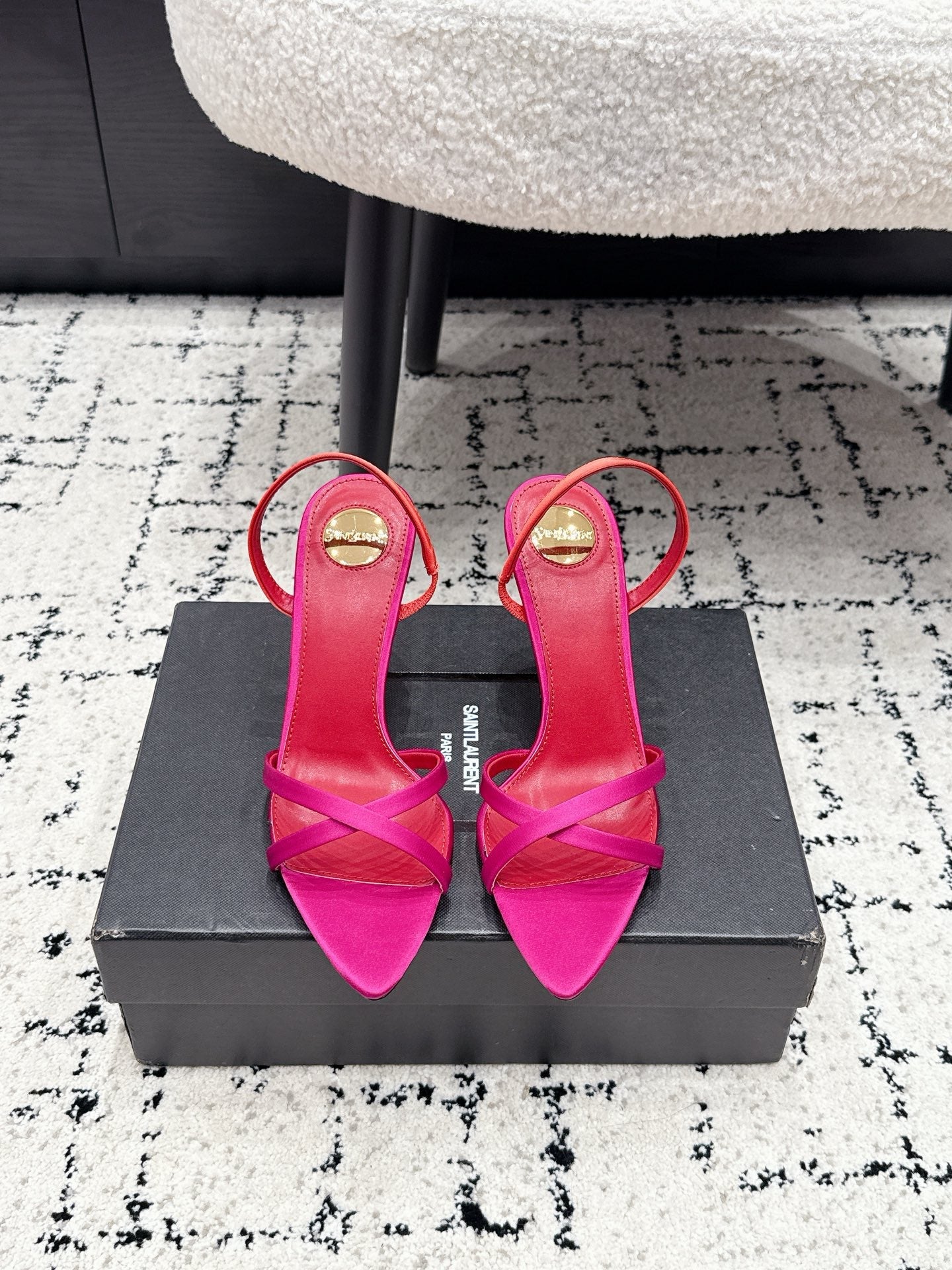YSL Kirat Sandal 9.5cm Hot Pink Satin 847155