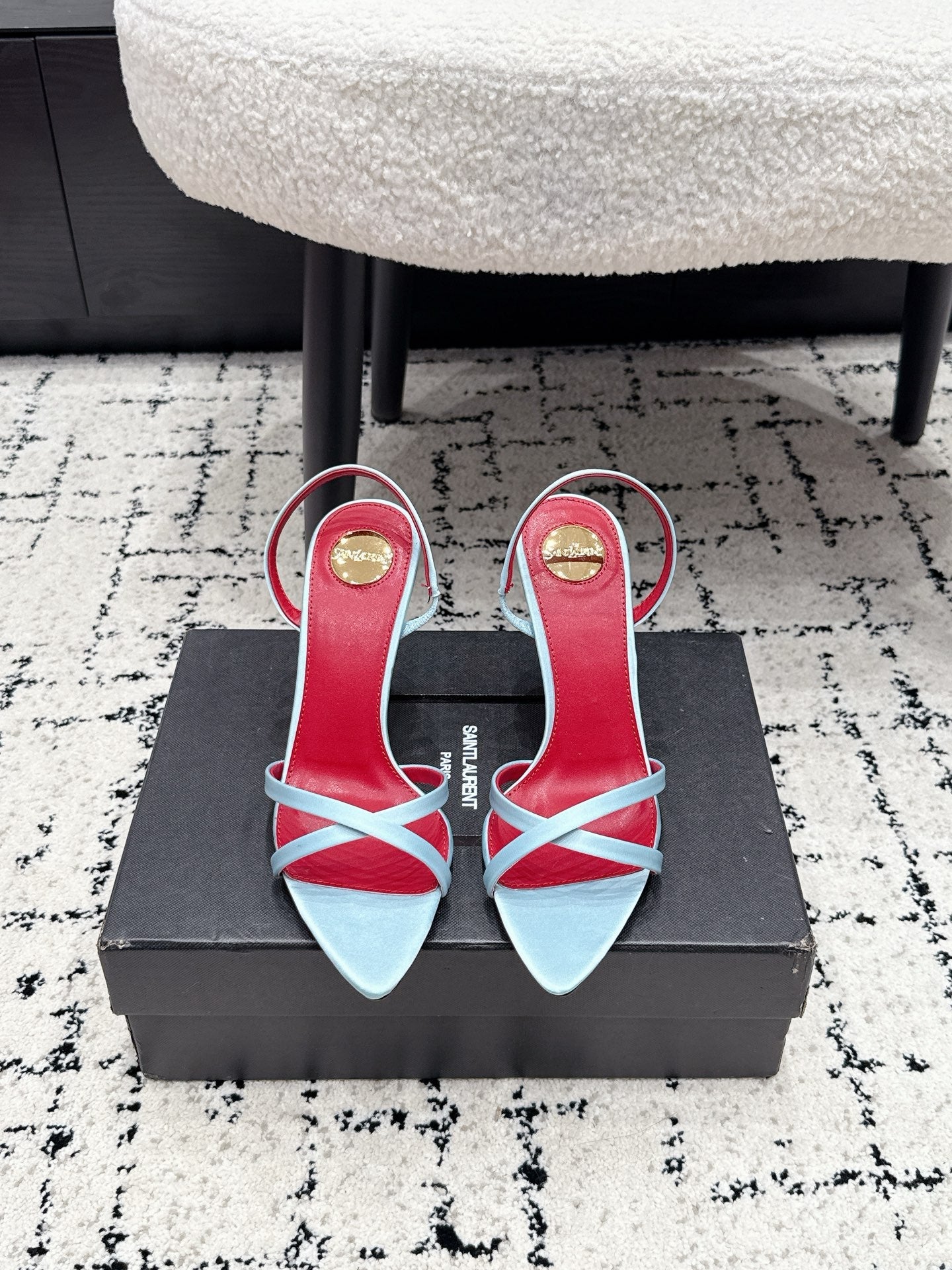 YSL Kirat Sandal 9.5cm Light Blue Satin 847158
