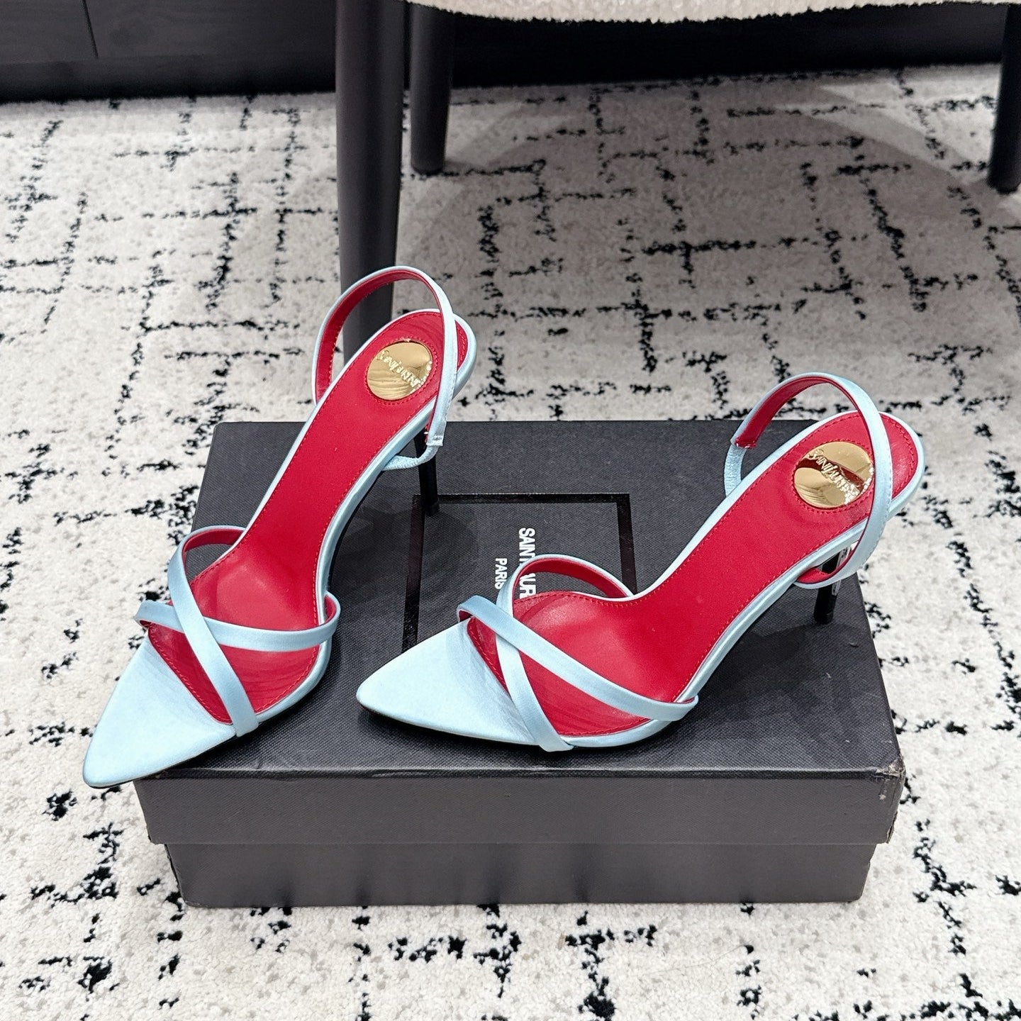 YSL Kirat Sandal 9.5cm Light Blue Satin 847158
