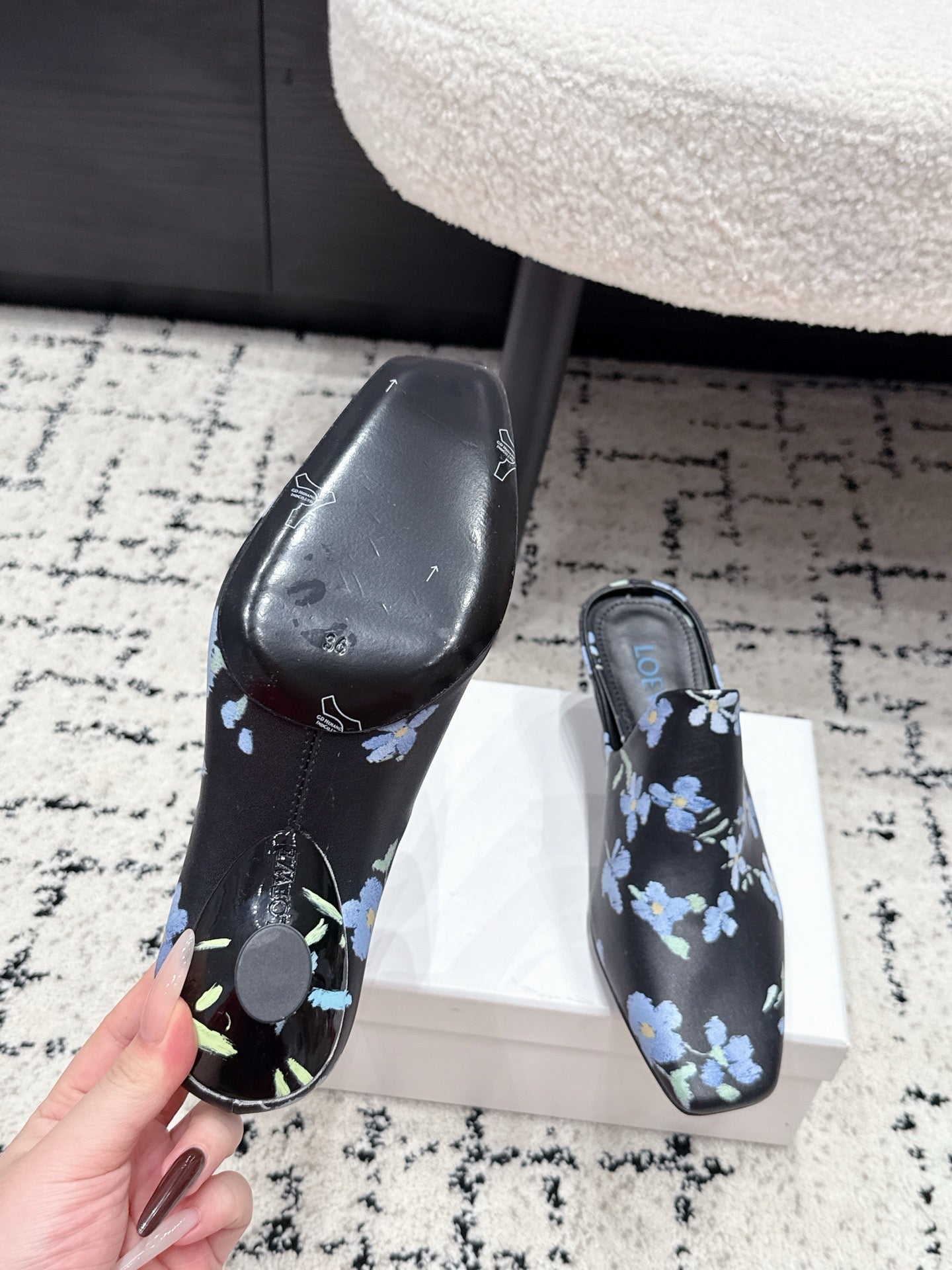 Loewe Emily Mule Black Printed Lambskin 880828