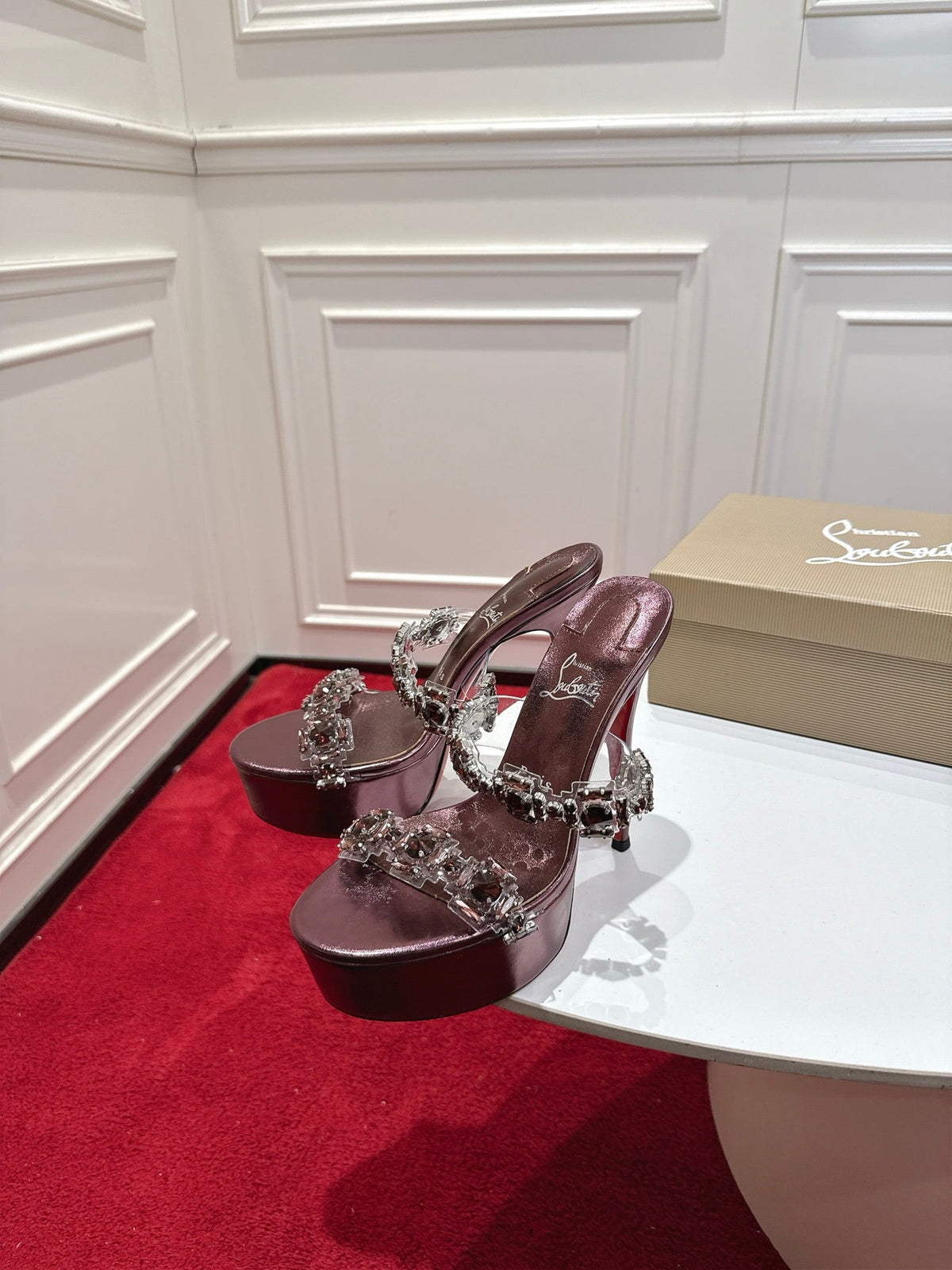CL 26s Solo Zee Platform Sandals 16cm Plum Metallic Leather 912435