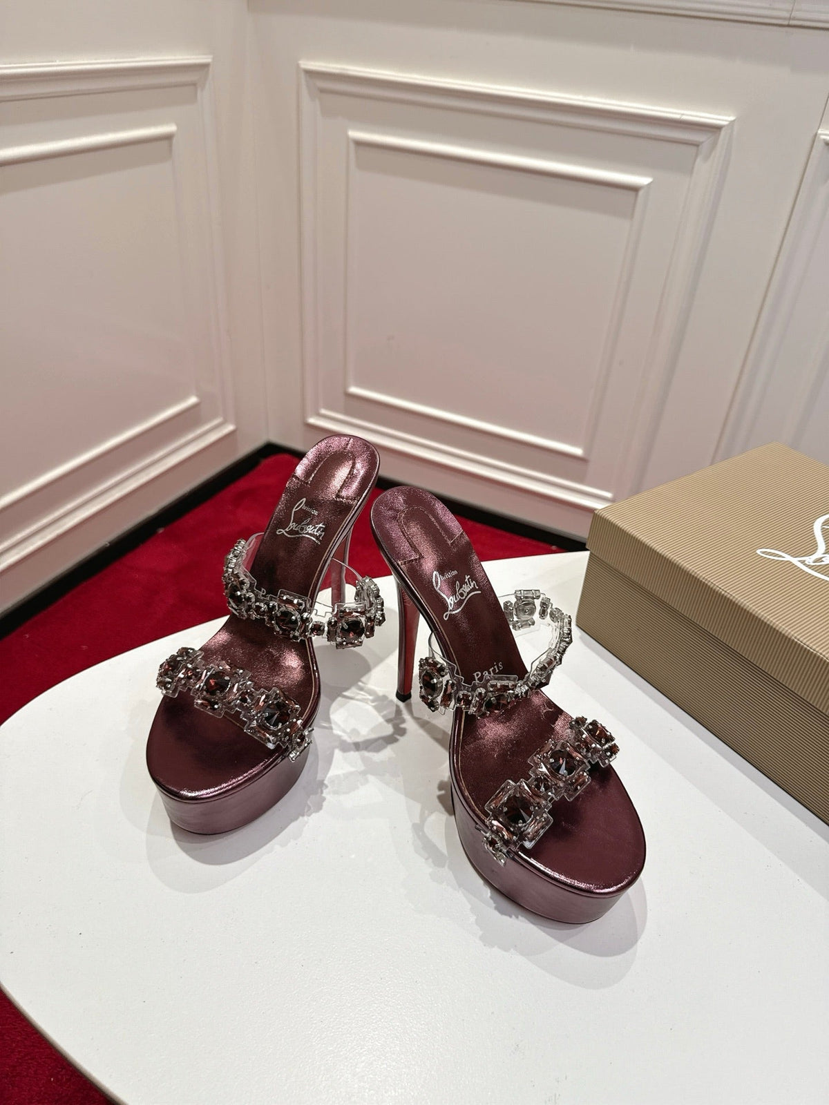 CL 26s Solo Zee Platform Sandals 16cm Plum Metallic Leather 912435