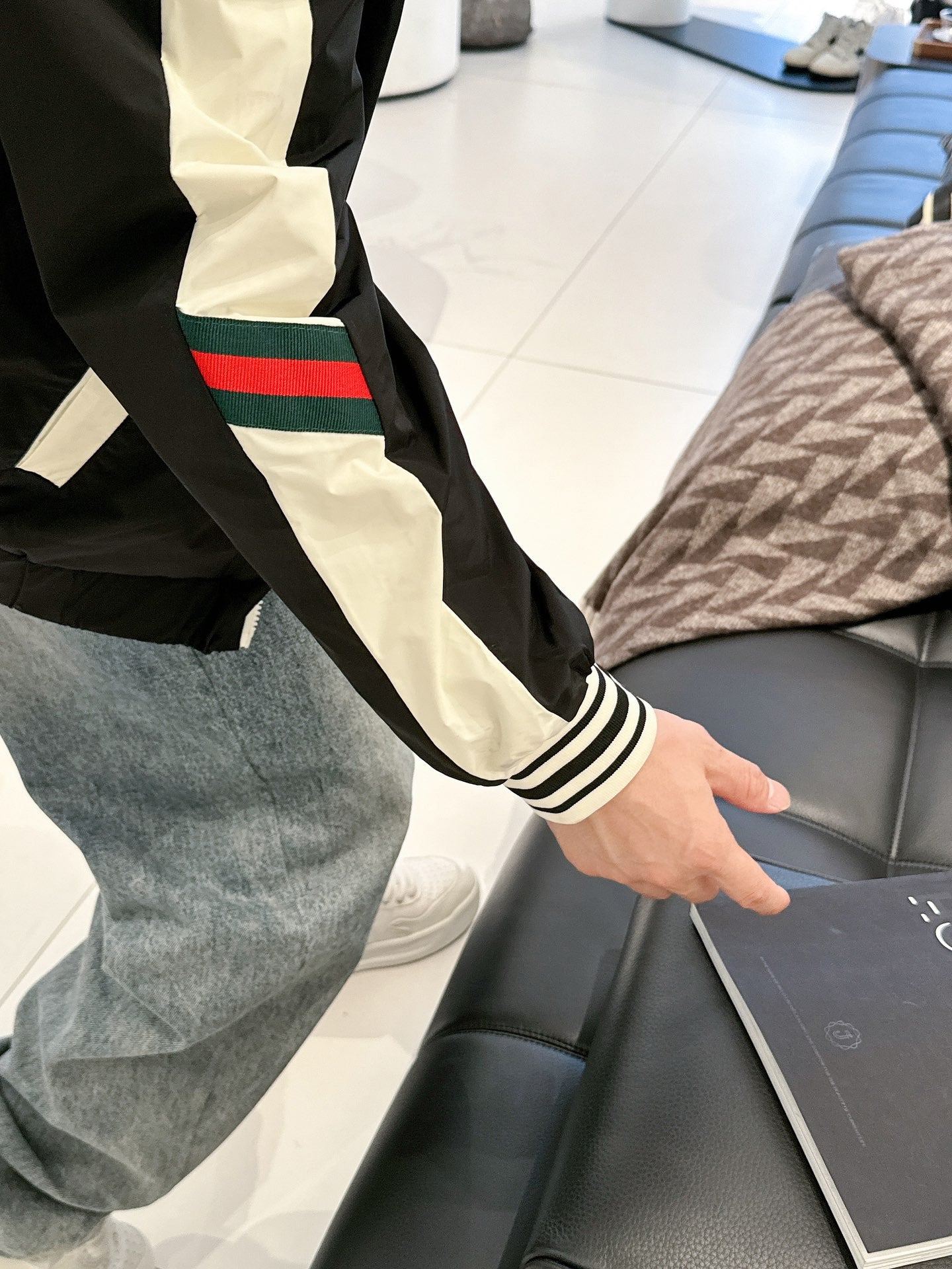 Gucci Men’s Interlocking Zip Jacket Black White Technical Fabric