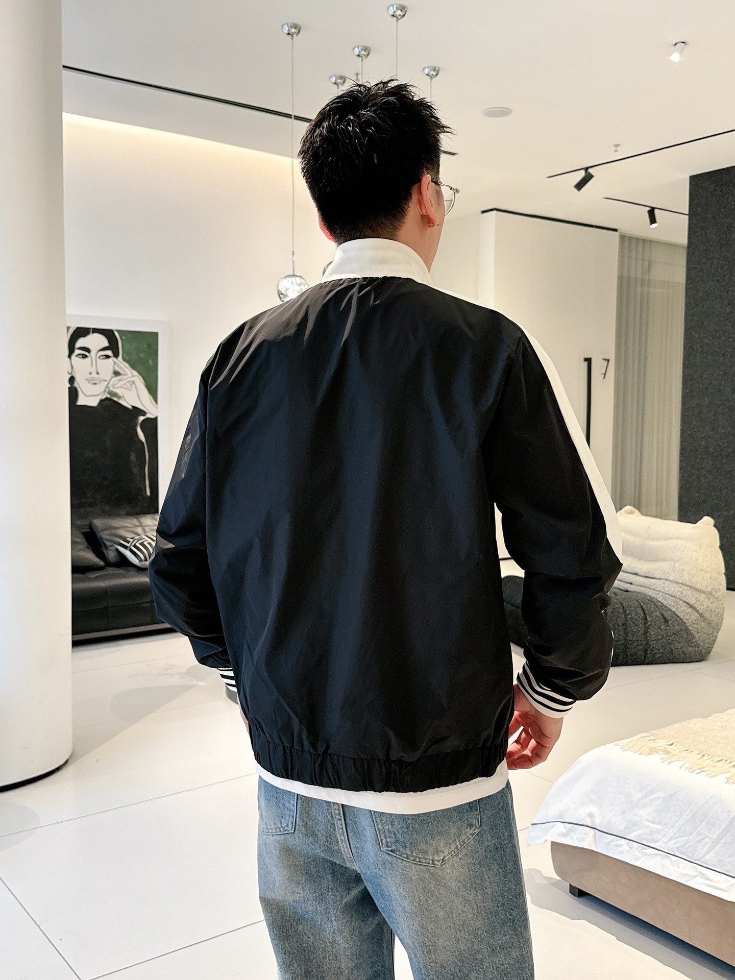 Gucci Men’s Interlocking Zip Jacket Black White Technical Fabric