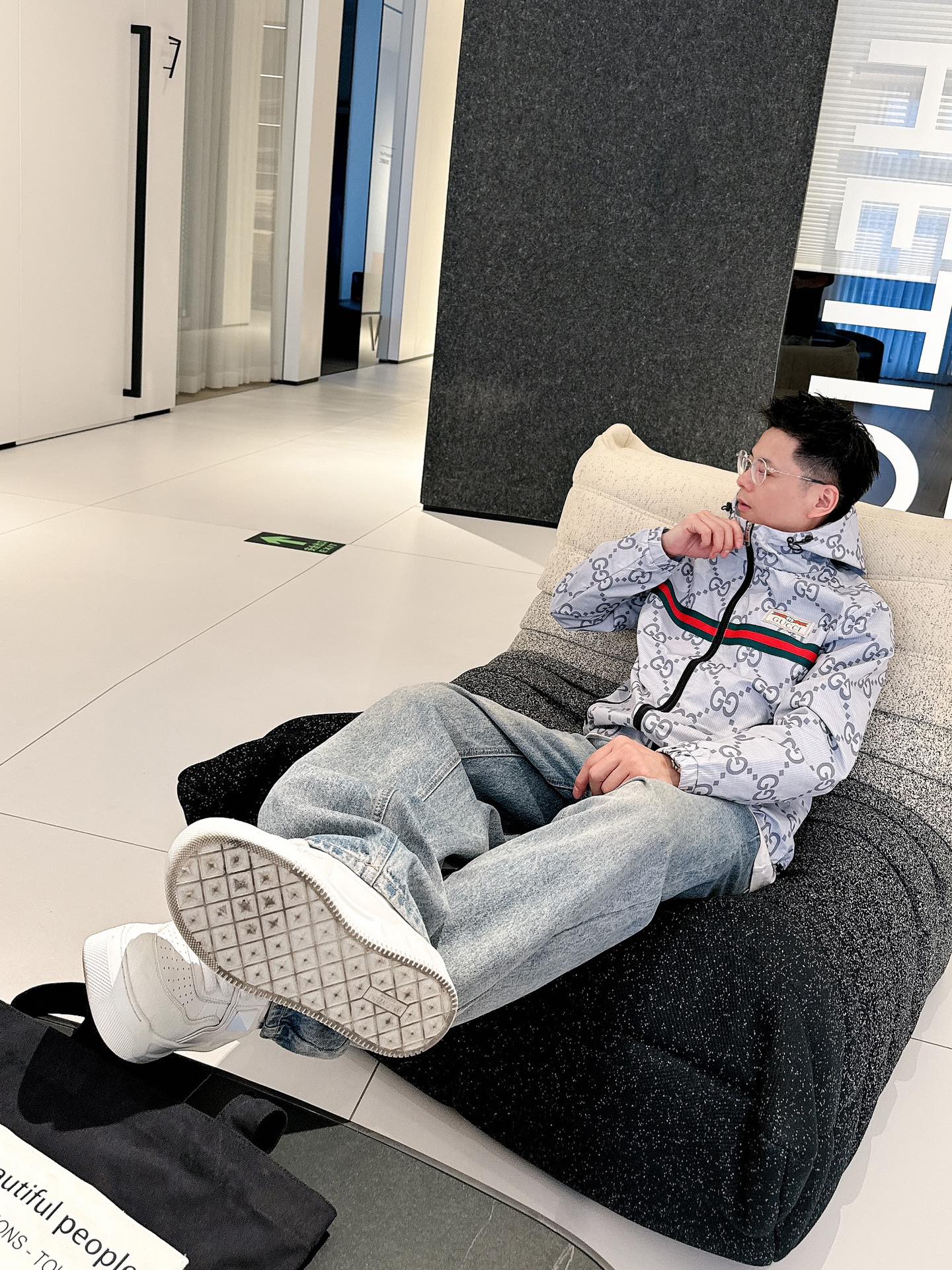 Gucci Men’s Reversible Ripstop Jacket Grey Nylon Fabric