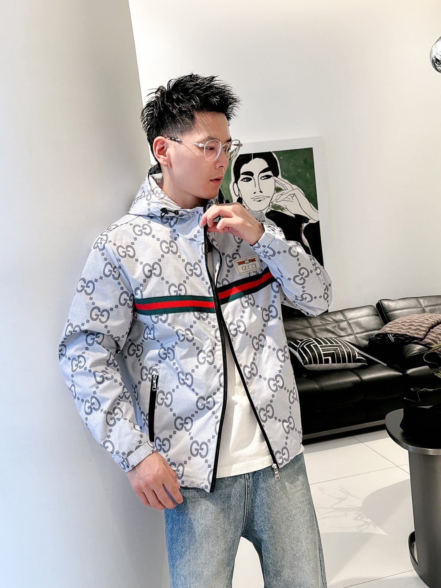 Gucci Men’s Reversible Ripstop Jacket Grey Nylon Fabric