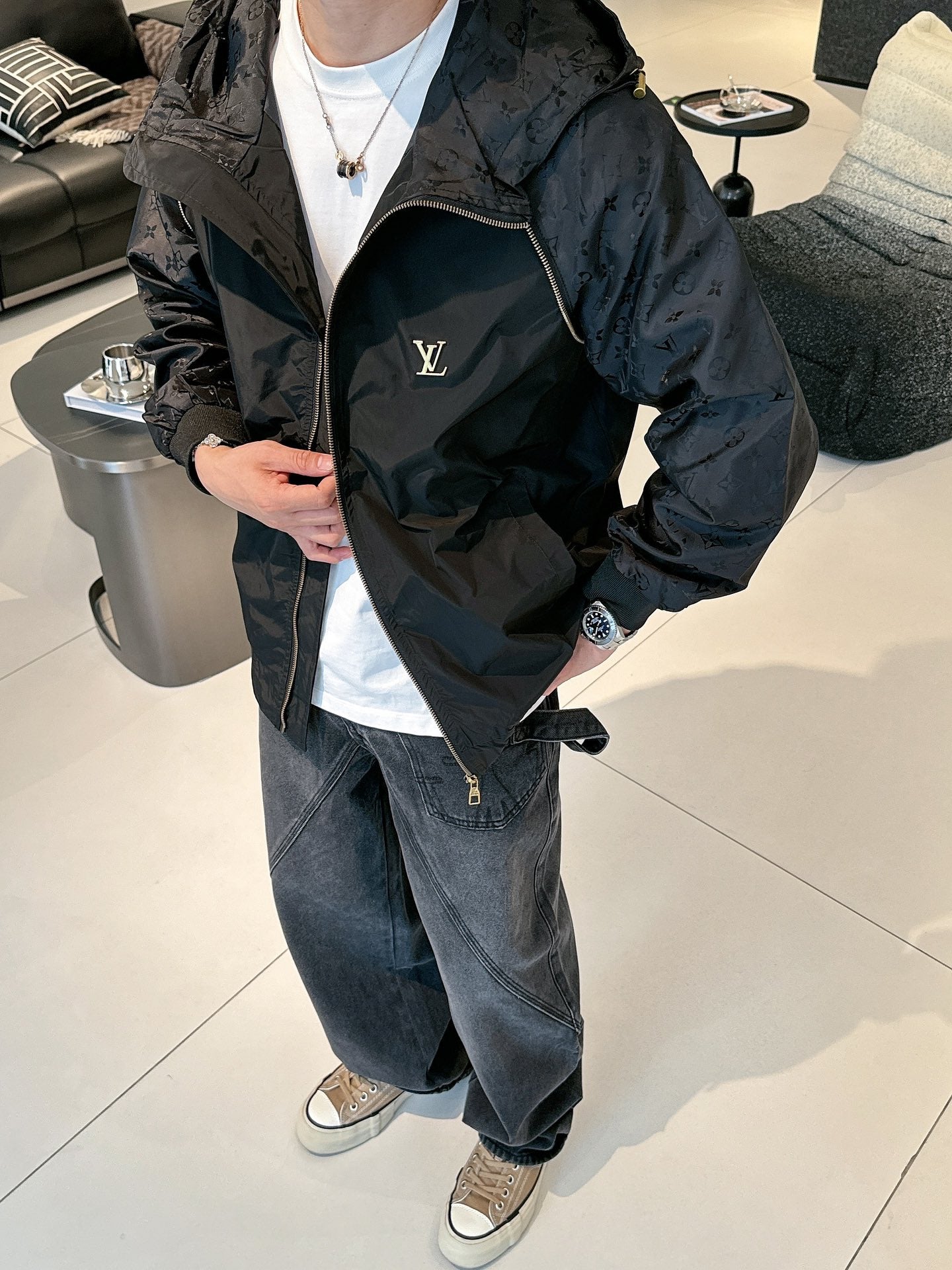 LVx Nigo Men’s Zipped Hood Blouson Jacket Black Nylon