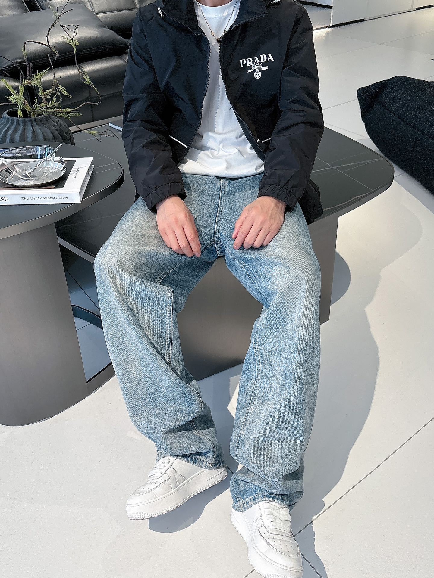 Prada Men’s Windbreaker Jacket Black Nylon Fabric