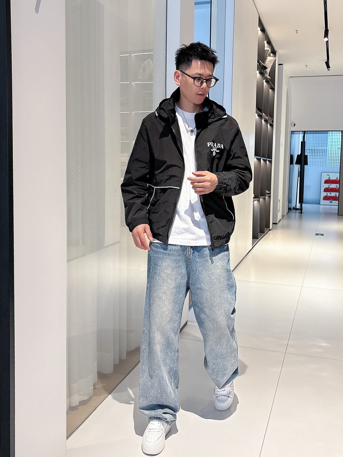 Prada Men’s Windbreaker Jacket Black Nylon Fabric