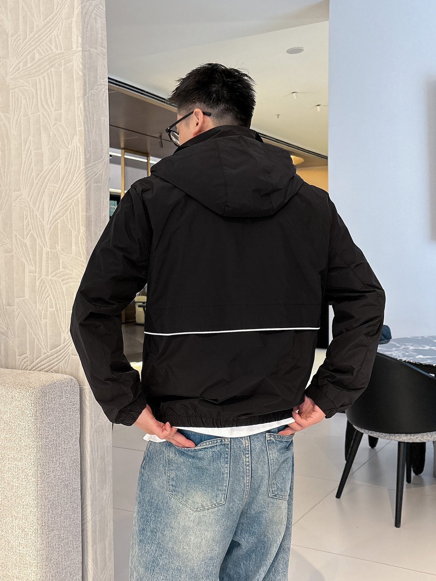 Prada Men’s Windbreaker Jacket Black Nylon Fabric