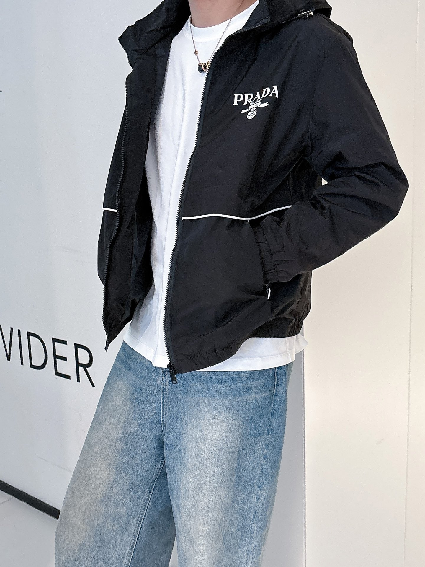 Prada Men’s Windbreaker Jacket Black Nylon Fabric