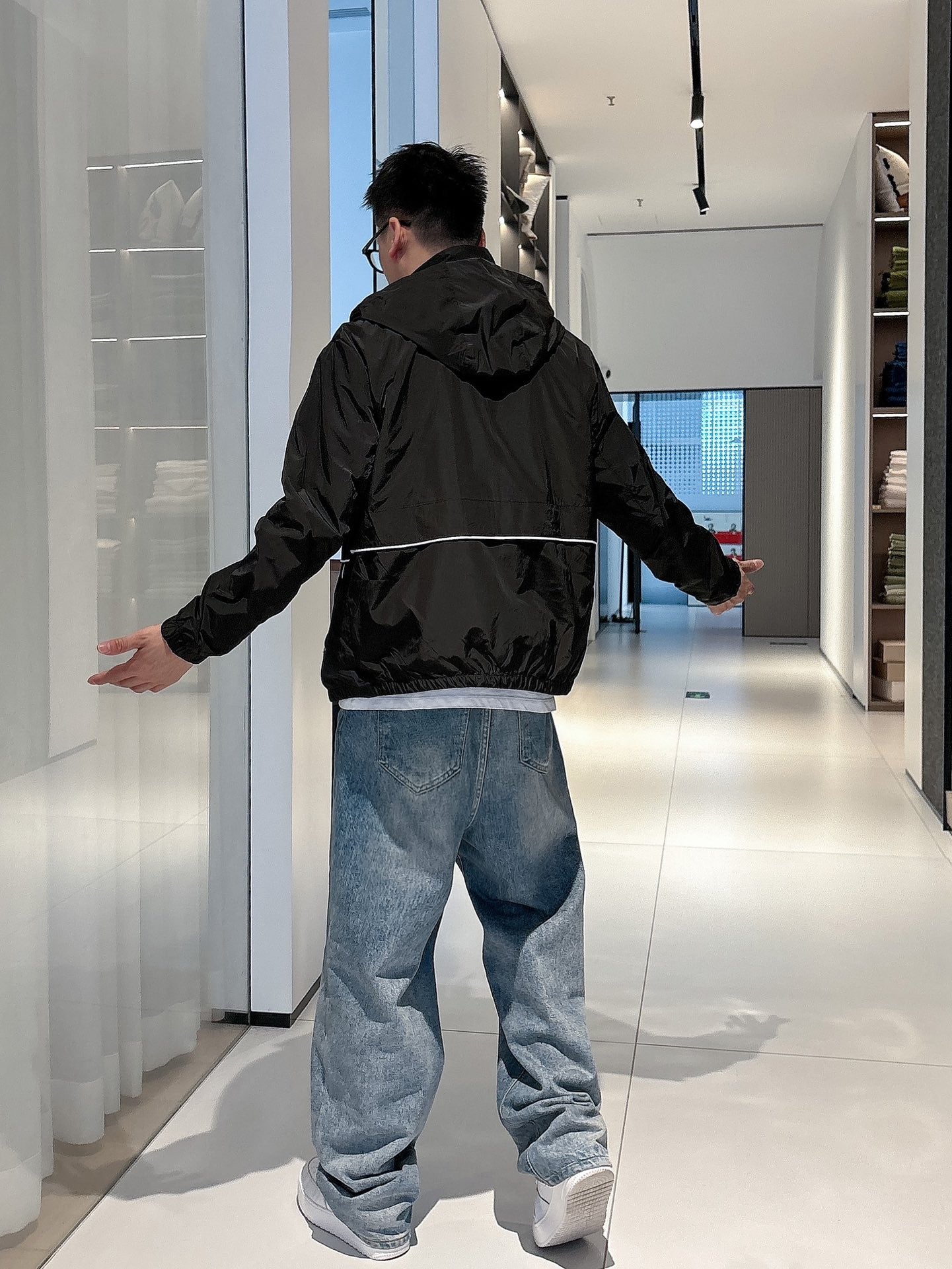 Prada Men’s Windbreaker Jacket Black Nylon Fabric