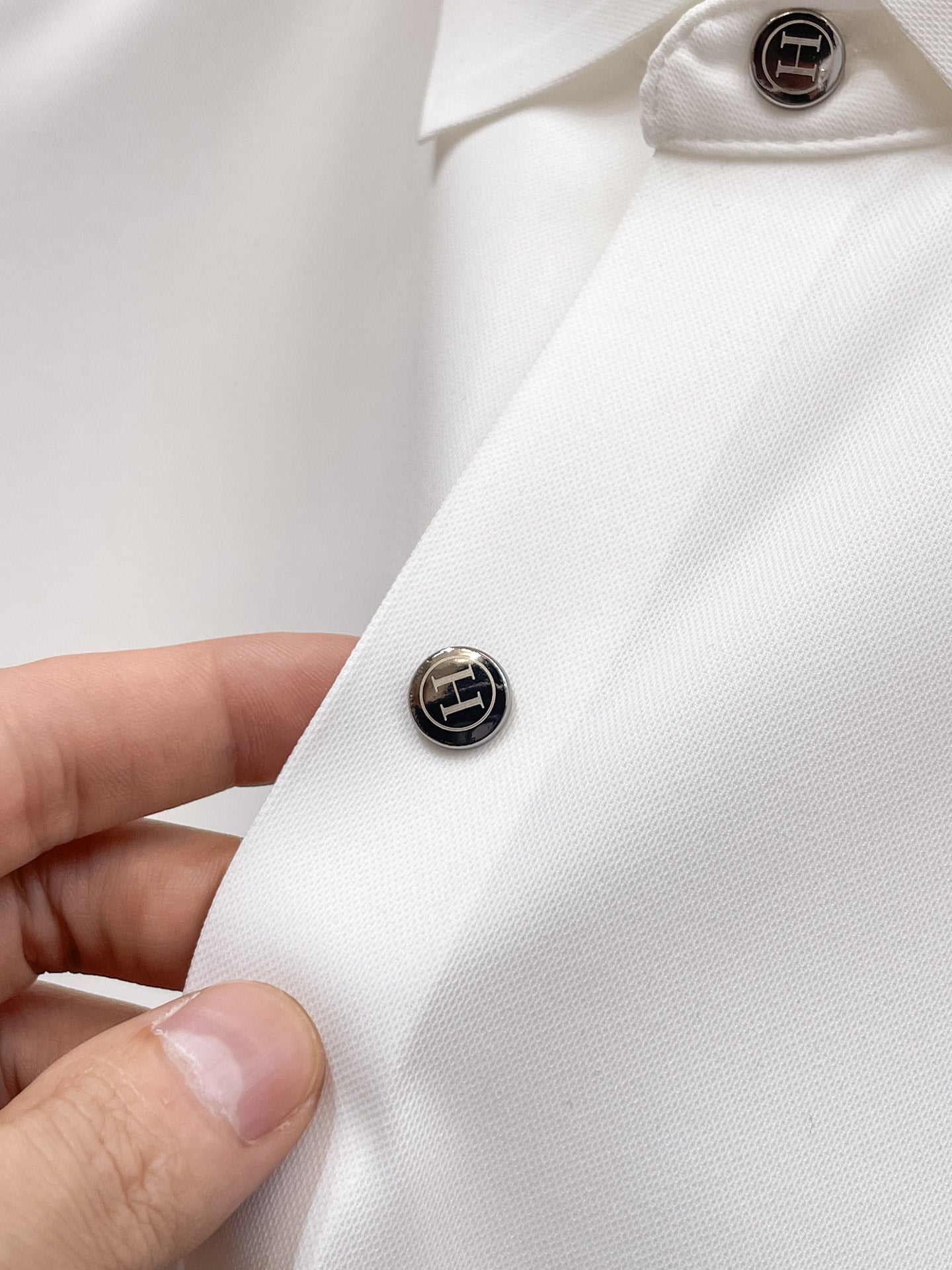 HM Men Short-Sleeve Polo Shirt White Silk