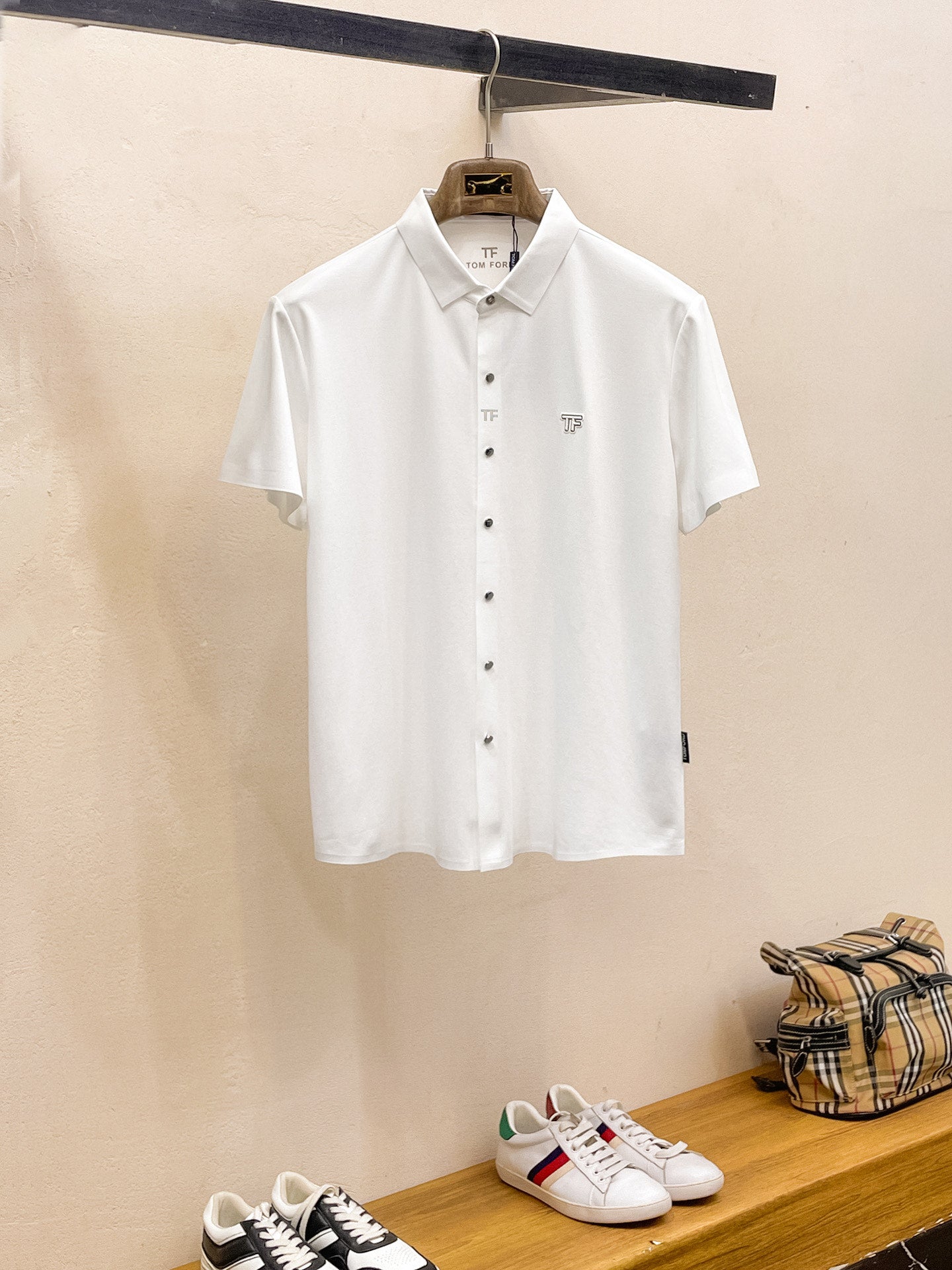 Tom Ford Men Short-Sleeve Polo Shirt White Silk