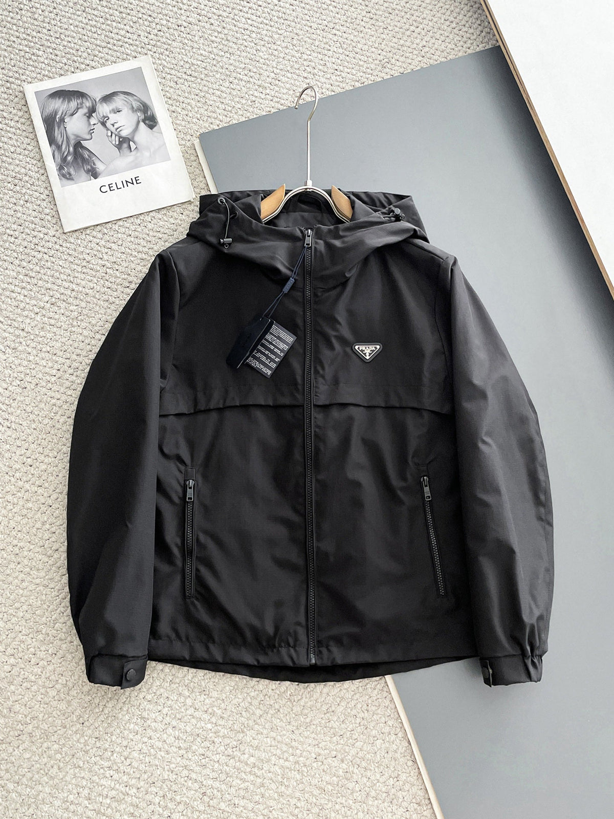 Prada 26s Men Hooded Windbreaker Jacket Enamelled Triangle Logo 391852