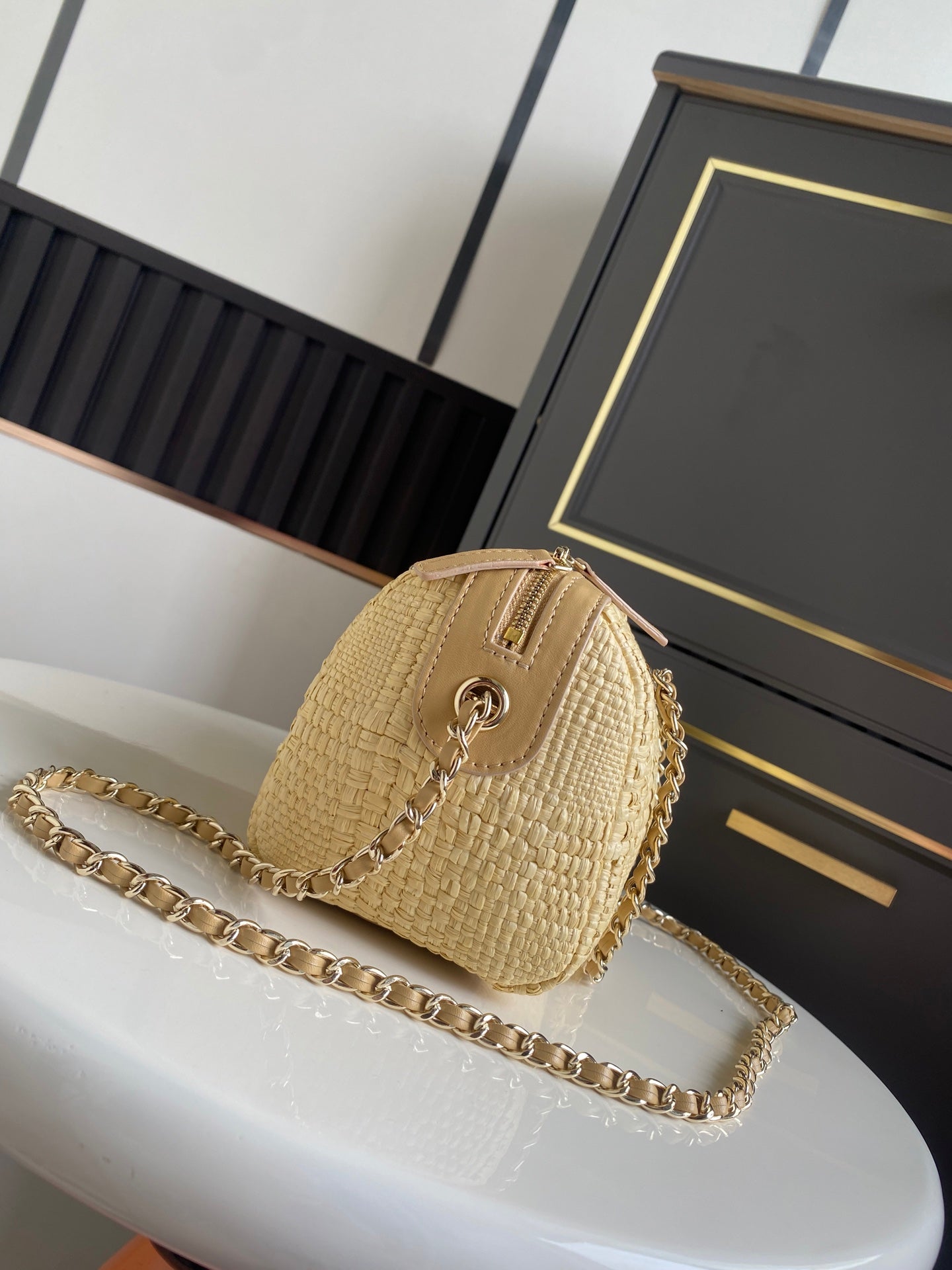CC 26P AS4474 Mini Bowling Bag 18.5cm Beige Woven