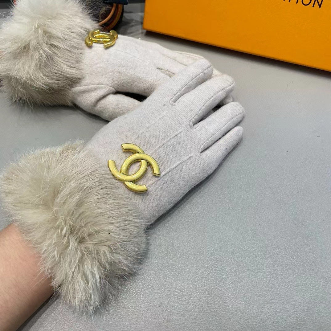 GLOVES IN PARCHMENT BEIGE WOOL AND RABBIT FUR 417169