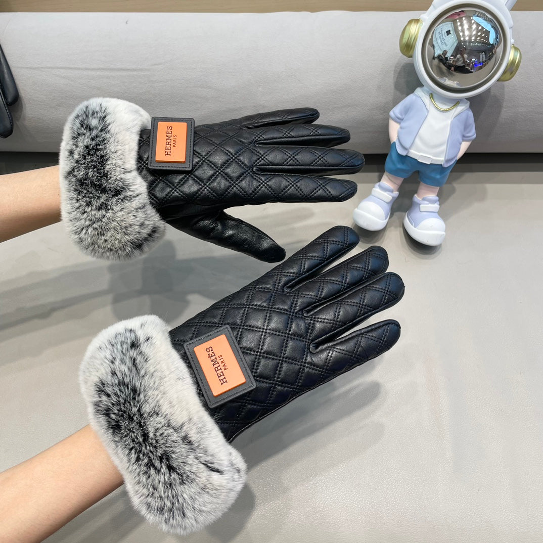 GLOVES IN BLACK DEERSKIN WITH RABBIT FUR LINING 427385