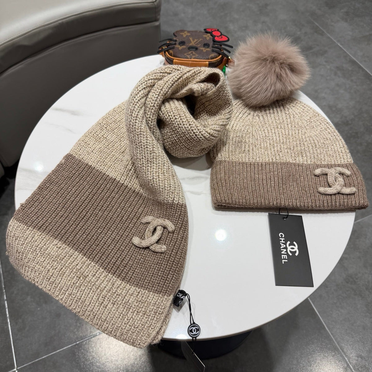 CC 26s Winter Pom Pom Knit Set Beige Brown Wool 499287