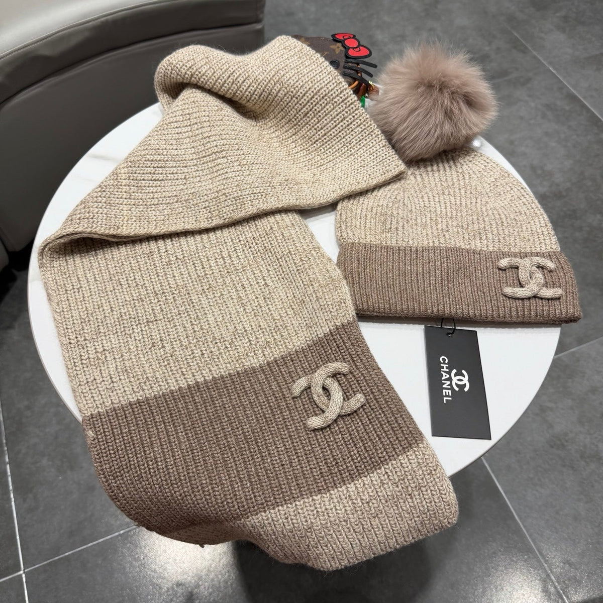 CC 26s Winter Pom Pom Knit Set Beige Brown Wool 499287