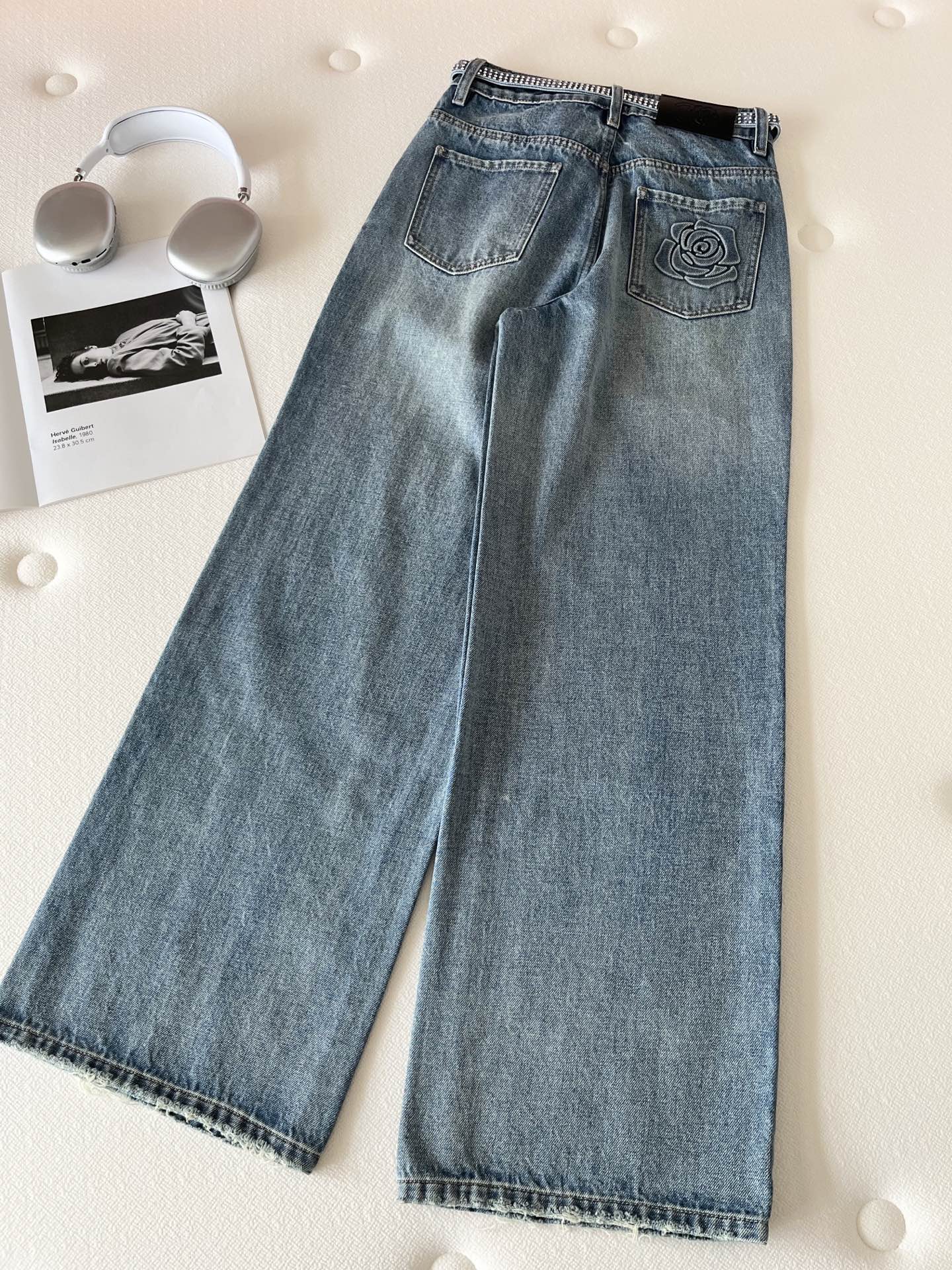 CC Rhinestone Belt Wide-Leg Jeans Blue Denim 351177