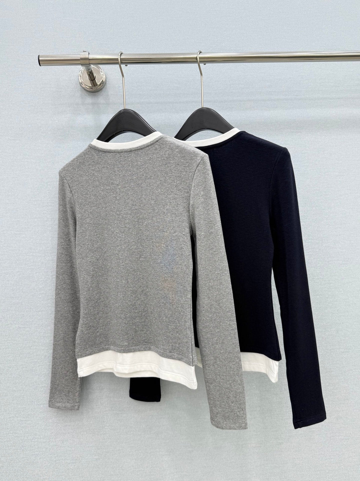 Chanel 26s Grey / Black Zip-Up Knit Mock-Two-Piece Top 447683