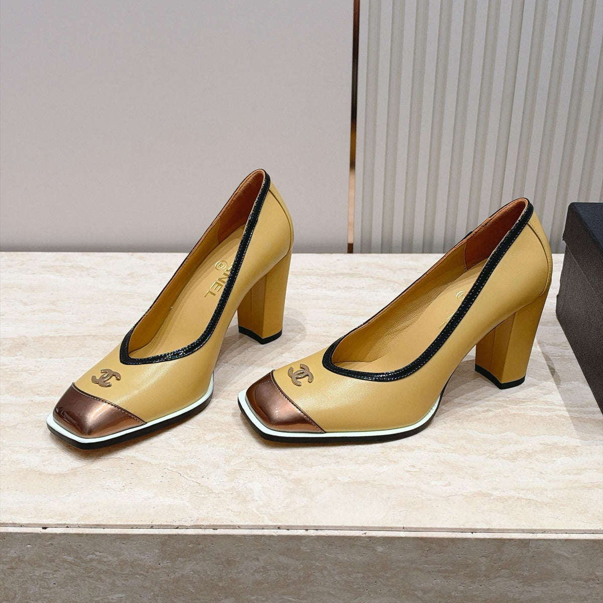 Chanel 2026 Block Heel Pumps Yellow Leather 196234