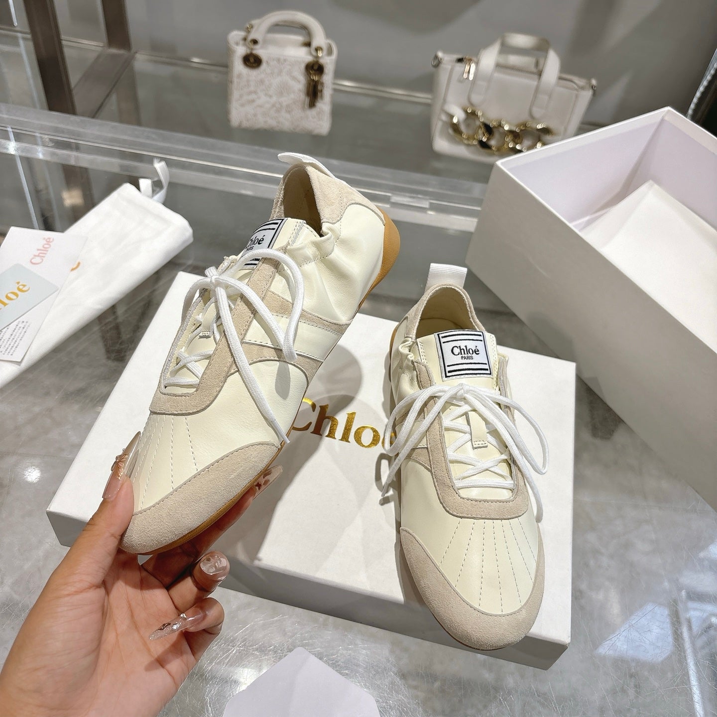 Chloe Sneaker casual shoes cream cowhide 518815