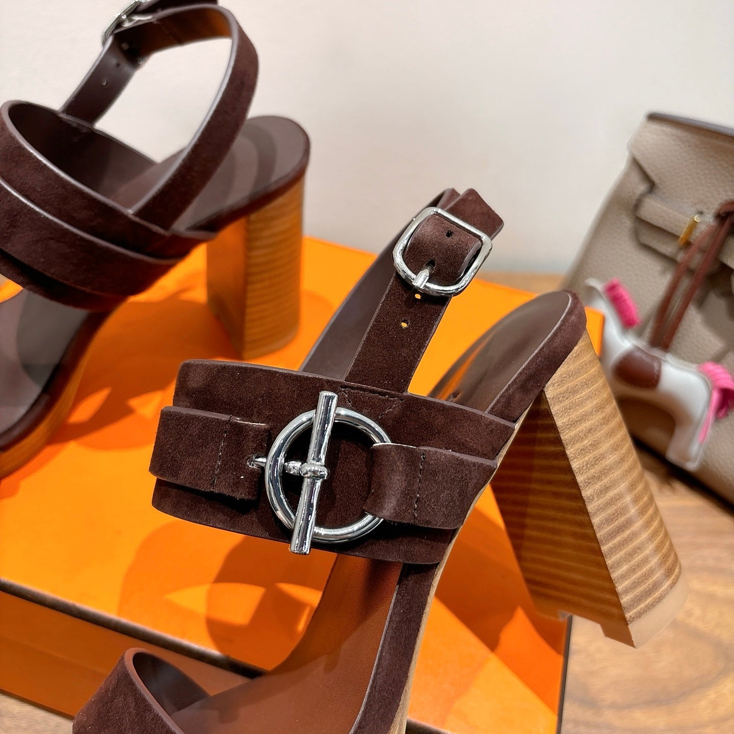 HM 26S Gigi 85 Sandal In Dark Brown Calfskin Silver Hardware