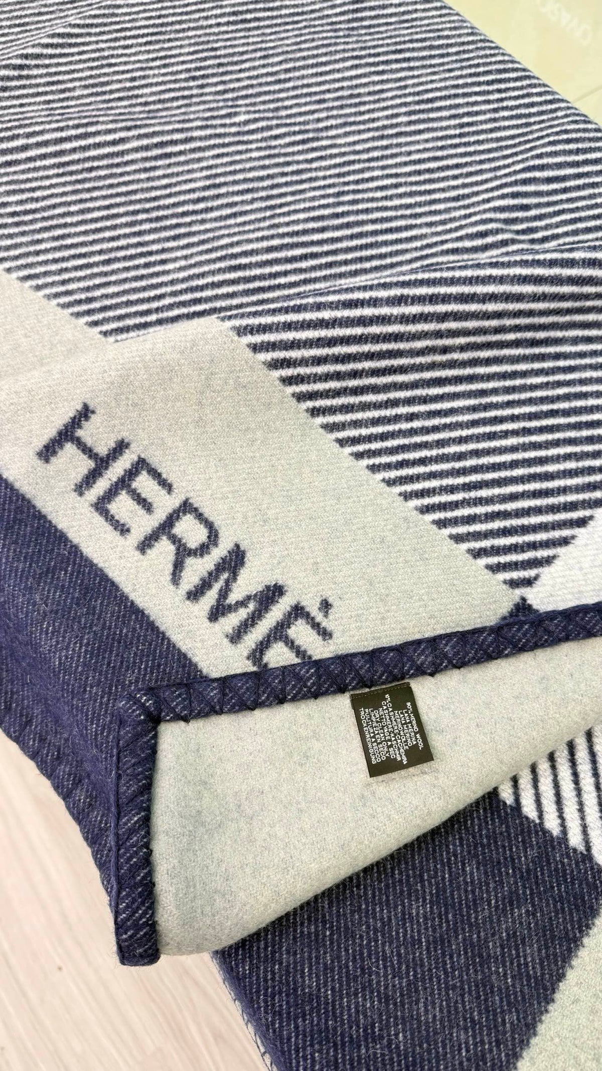 Hermes 26s Riviera Blanket 144x200cm Bleu Wool 528125