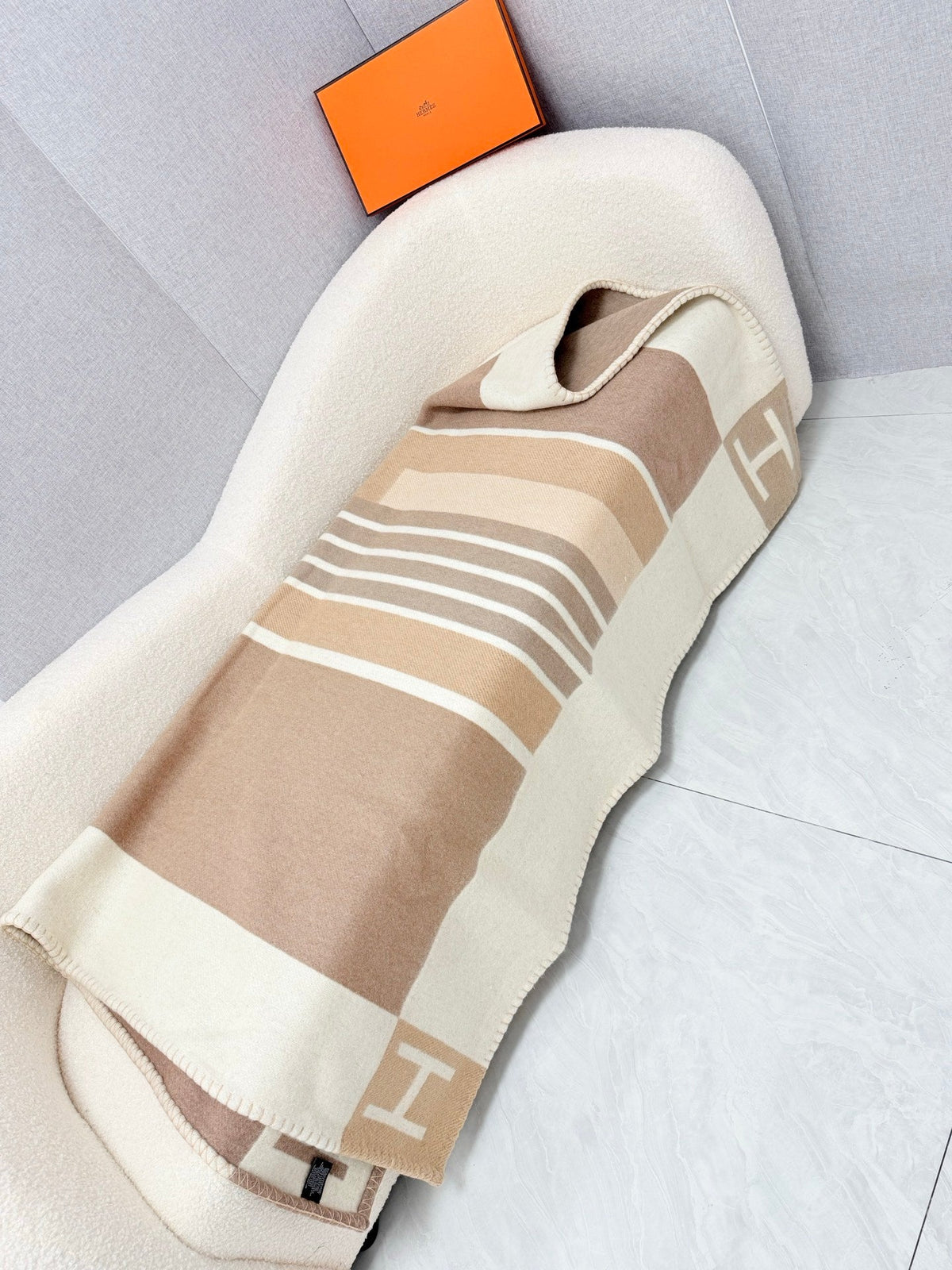 Hermes 26s Avalon Blanket 140x170cm Brown Wool 528151