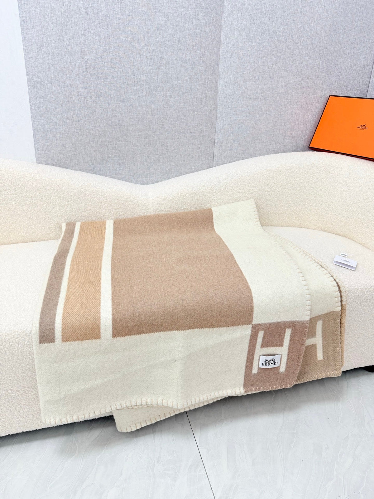 Hermes 26s Avalon Blanket 140x170cm Brown Wool 528151