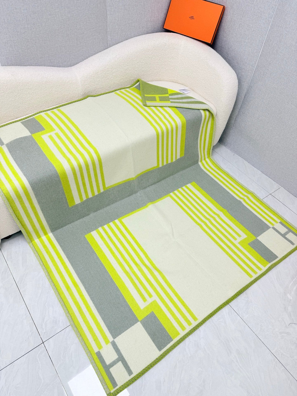 Hermes 26s Ithaque Blanket 135x175cm Green Wool 528152