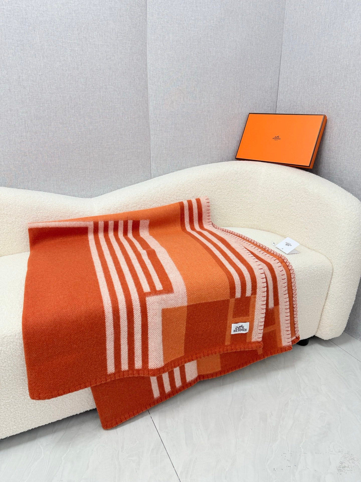 Hermes 26s Ithaque Blanket 135x175cm Orange Wool 528154